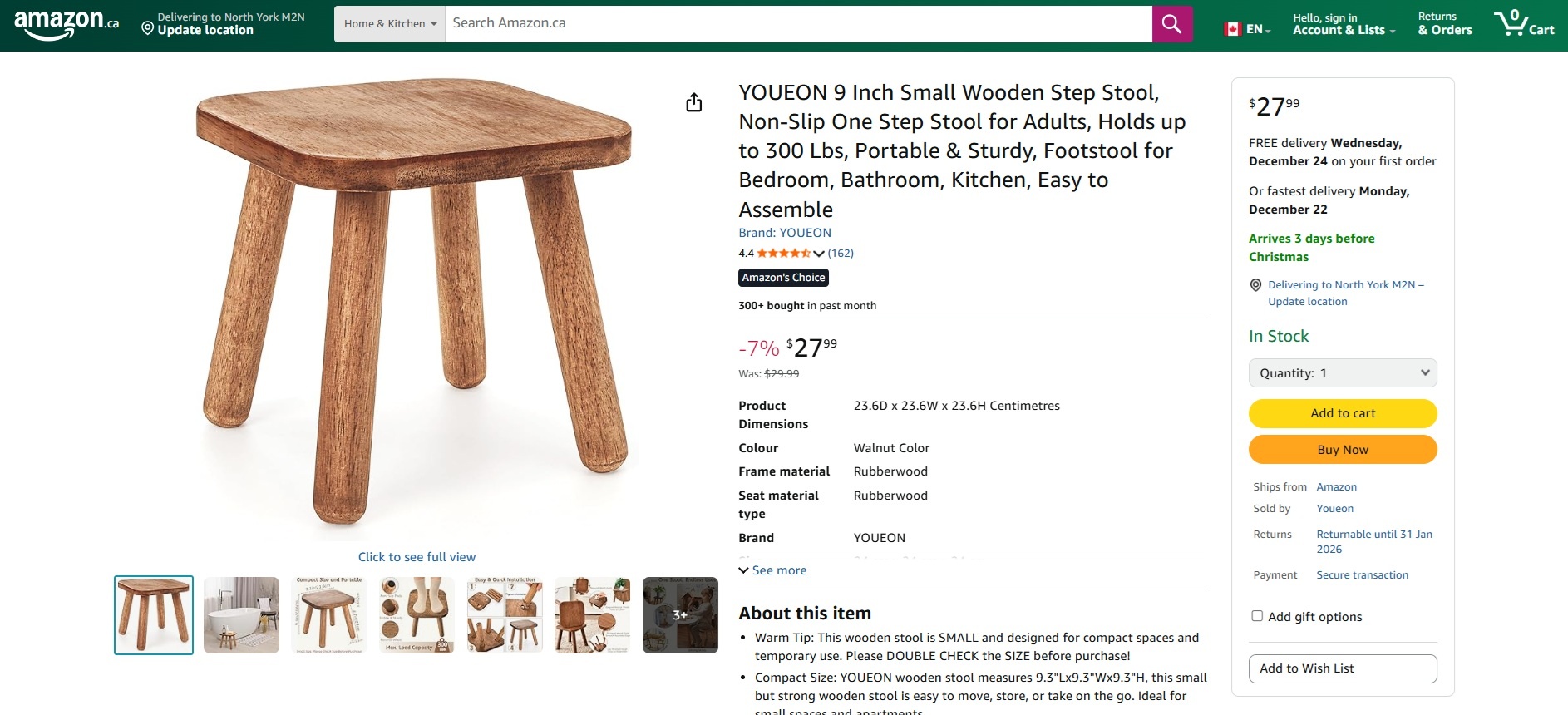 YOUEON 9 Inch Small Wooden Step Stool - photo 5