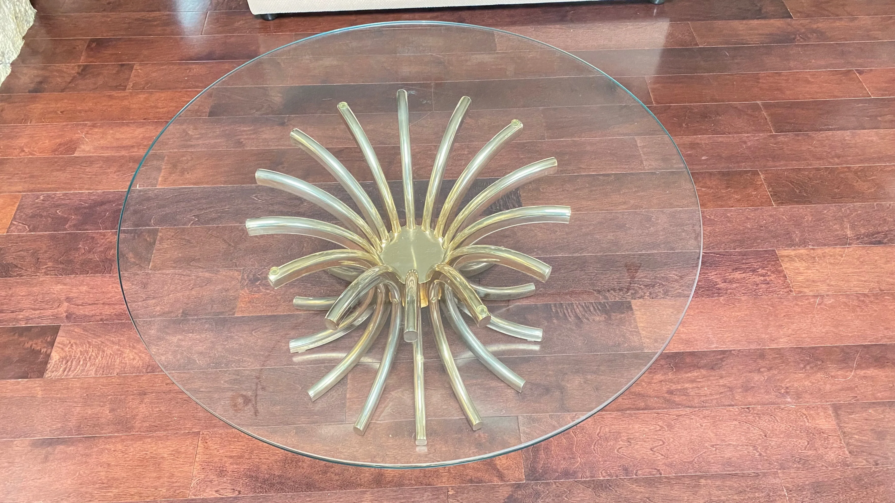 Vintage Glass Top Coffee Table with Unique Brass Metal Base