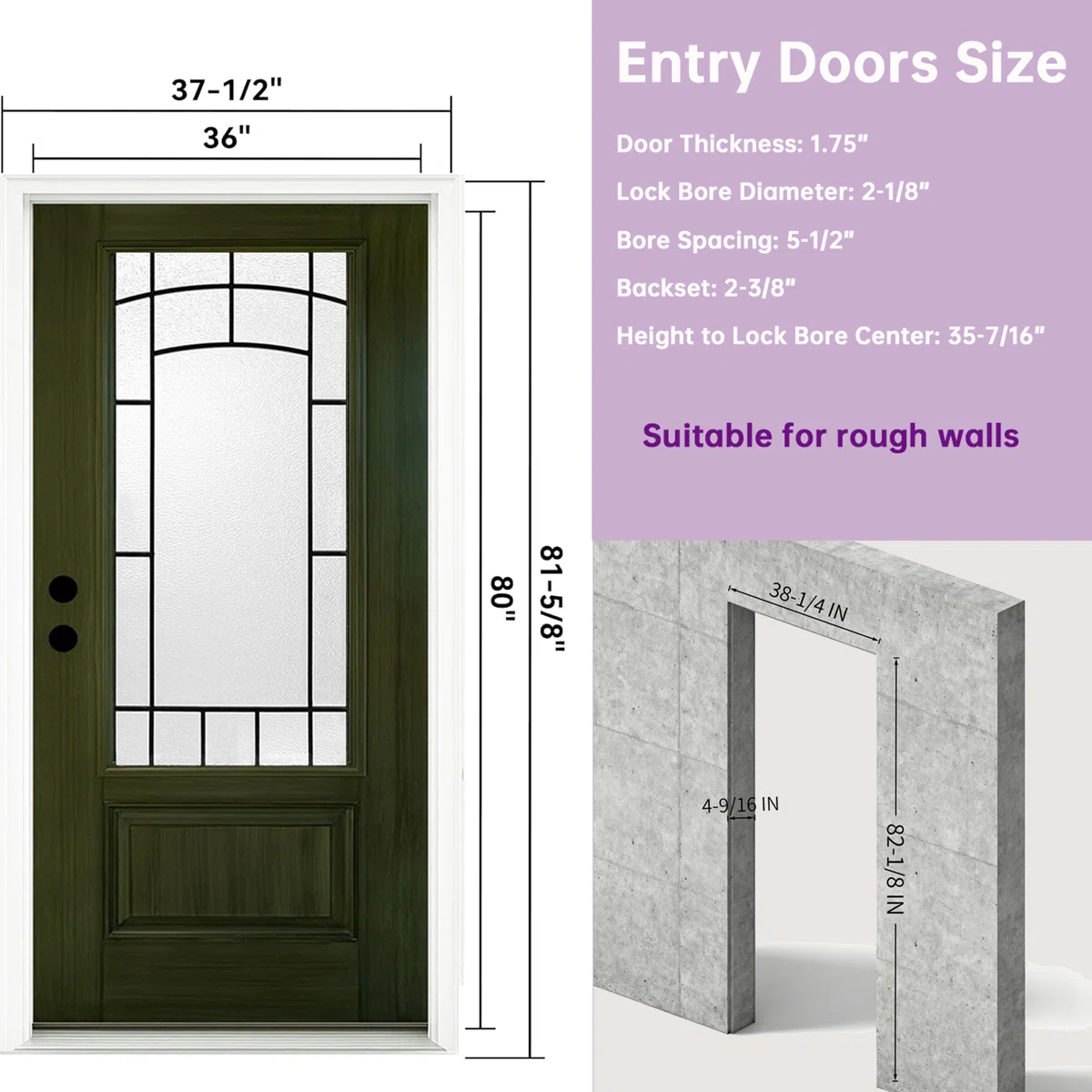 Frosted Painted Fibreglass Front Door - 36 x 80 - photo 3
