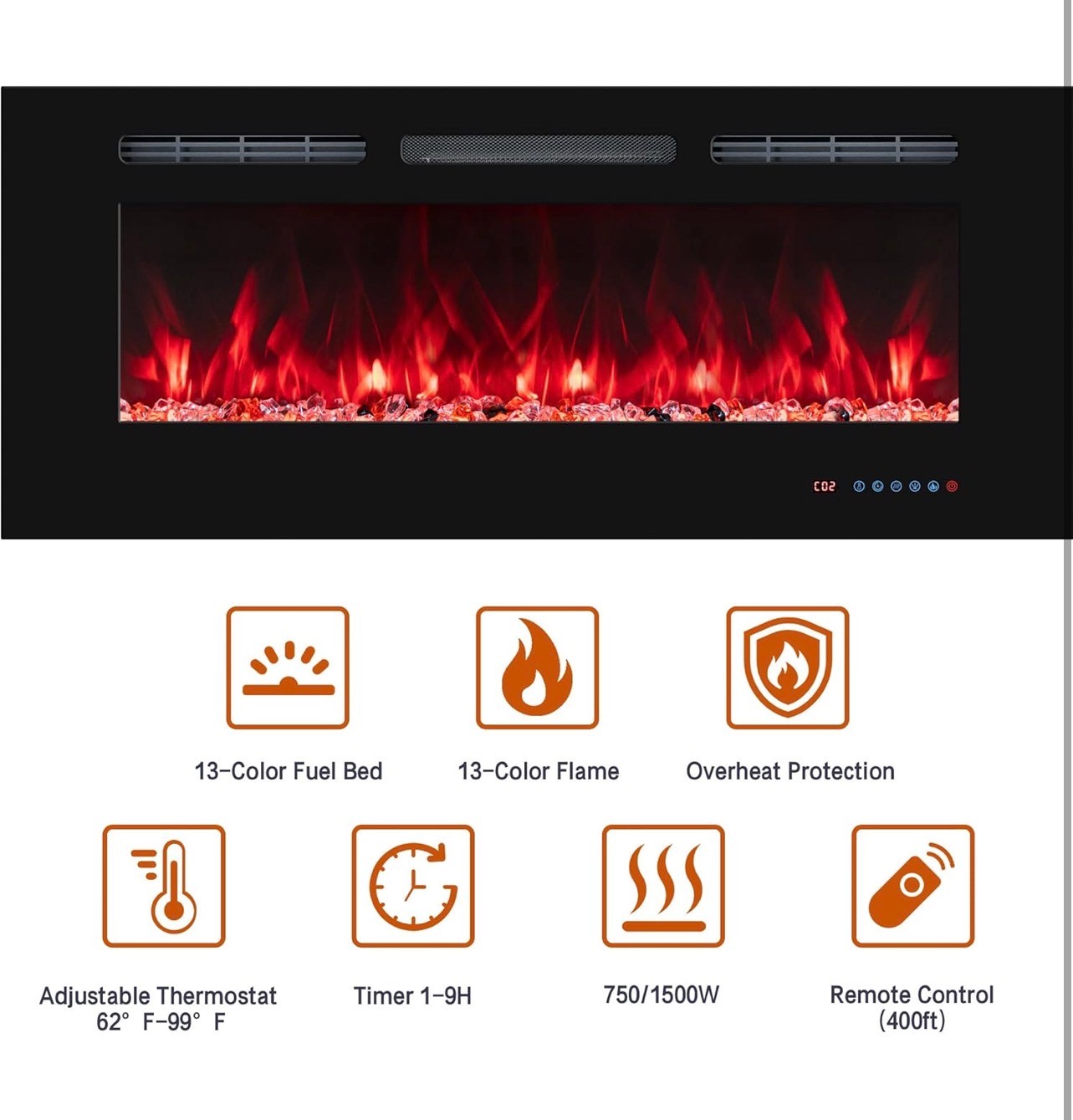 36" Electric Fireplaces Inserts Recessed & Wall-Mounted Thermost - photo 5