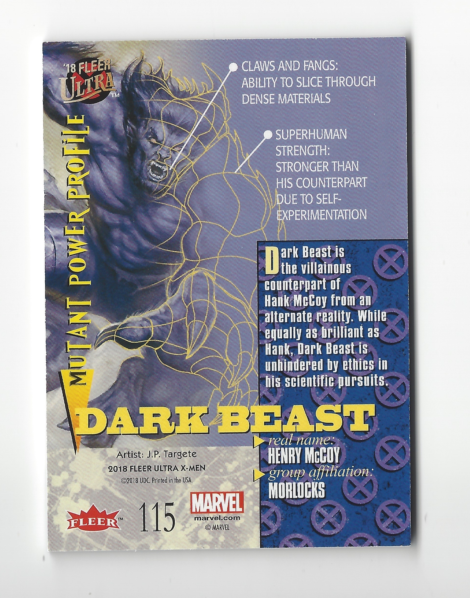 2018 Fleer Ultra X-Men Trading Card Villains #115 Dark Beast - photo 2