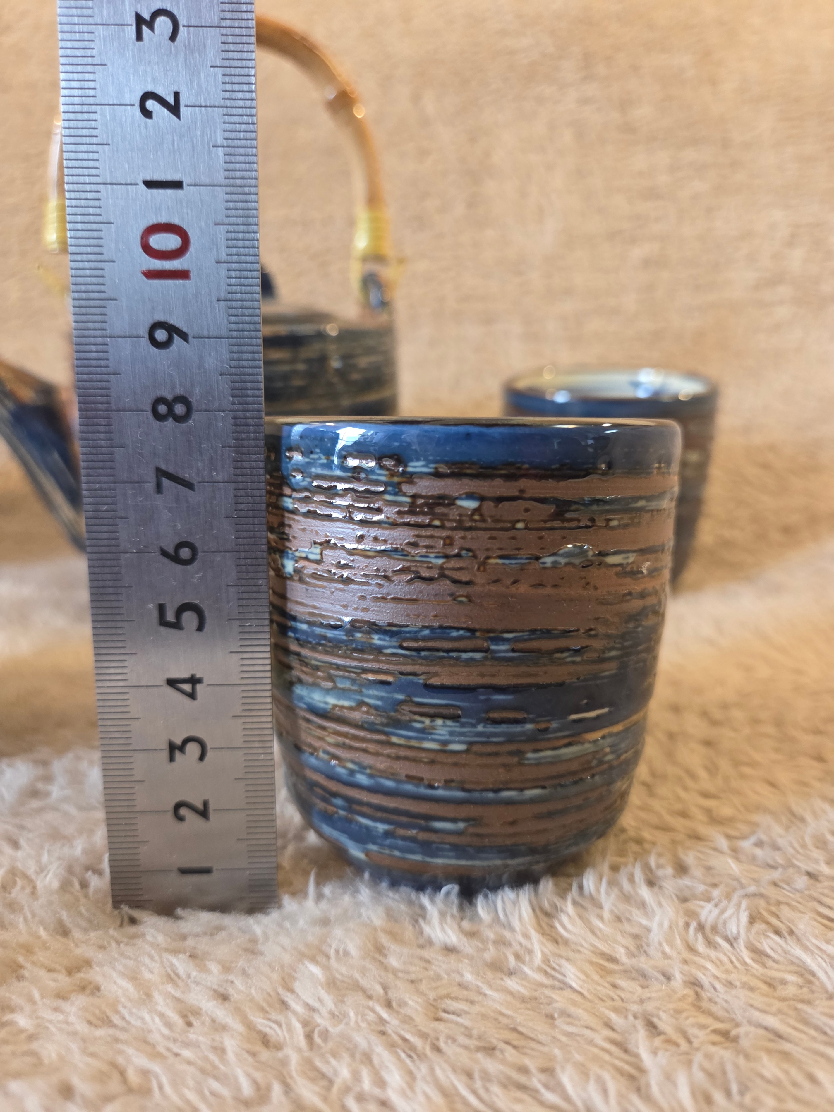 Stoneware Tea Set – Teapot + 4 Cups, Bamboo Handle - photo 3