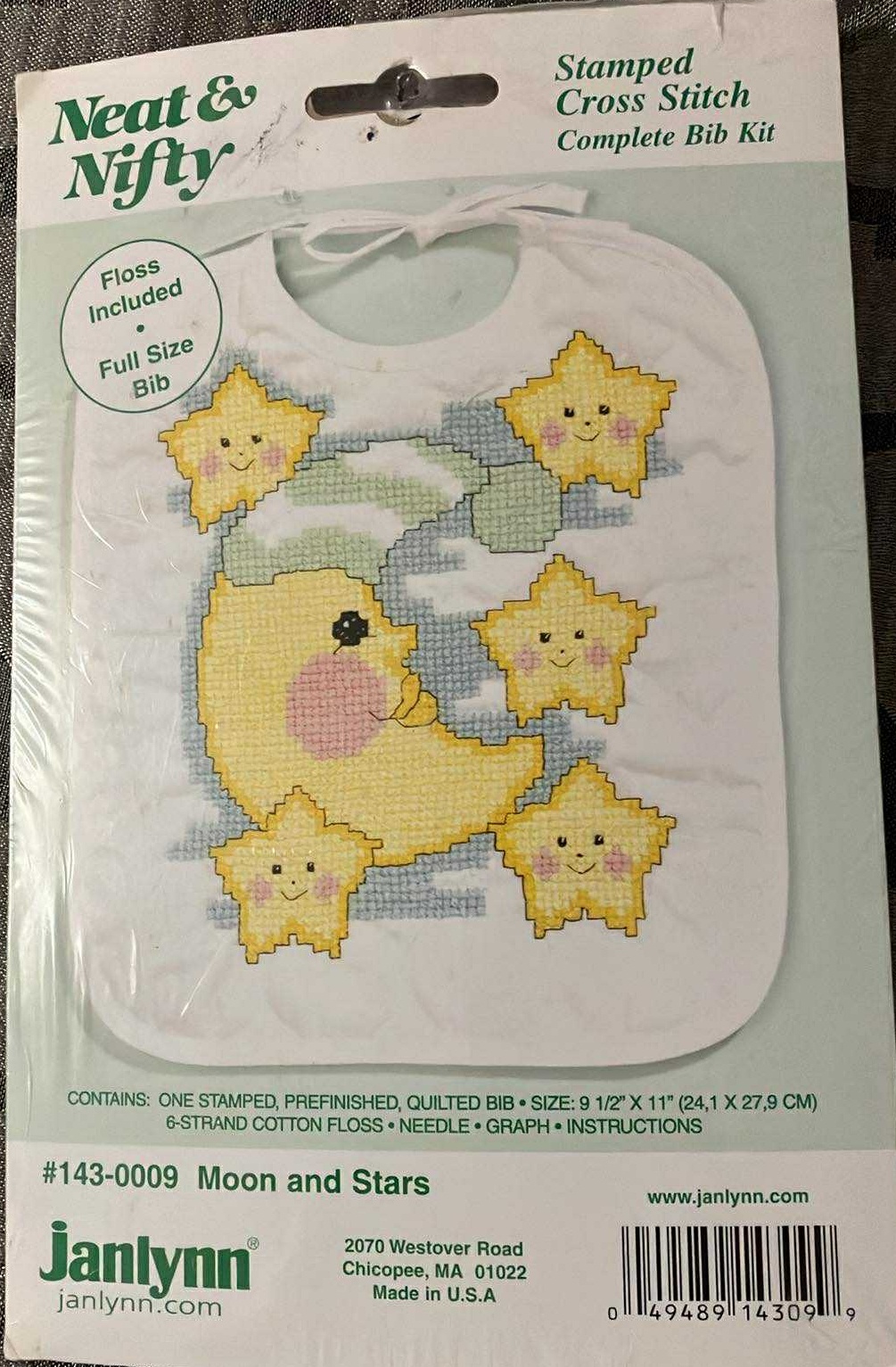 Janlynn Moon and Stars Stamped Cross Stitch Bib Kit (New)