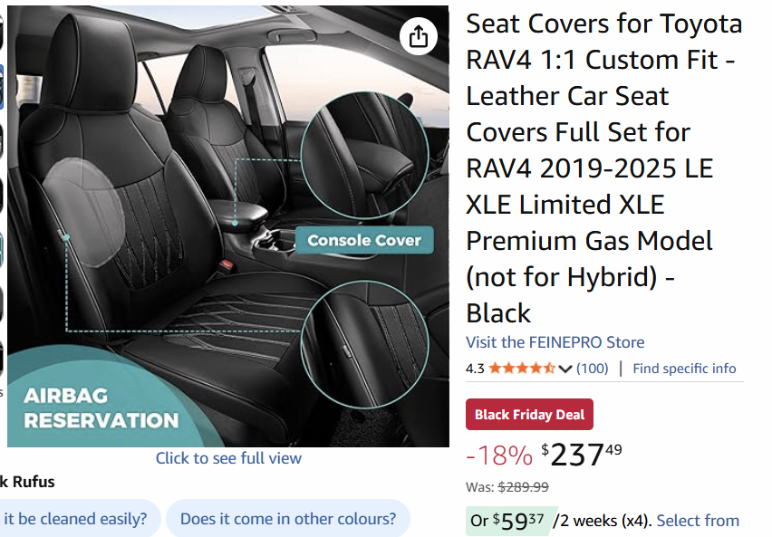 NEW Leather Seat Covers for Toyota RAV4 2019-25 (NO HYBRID) - photo 2