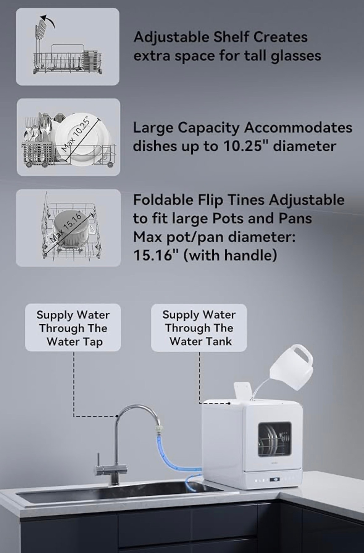 NEW: Countertop Dishwasher, 6 Wash Programs Slim Size Portable - photo 5