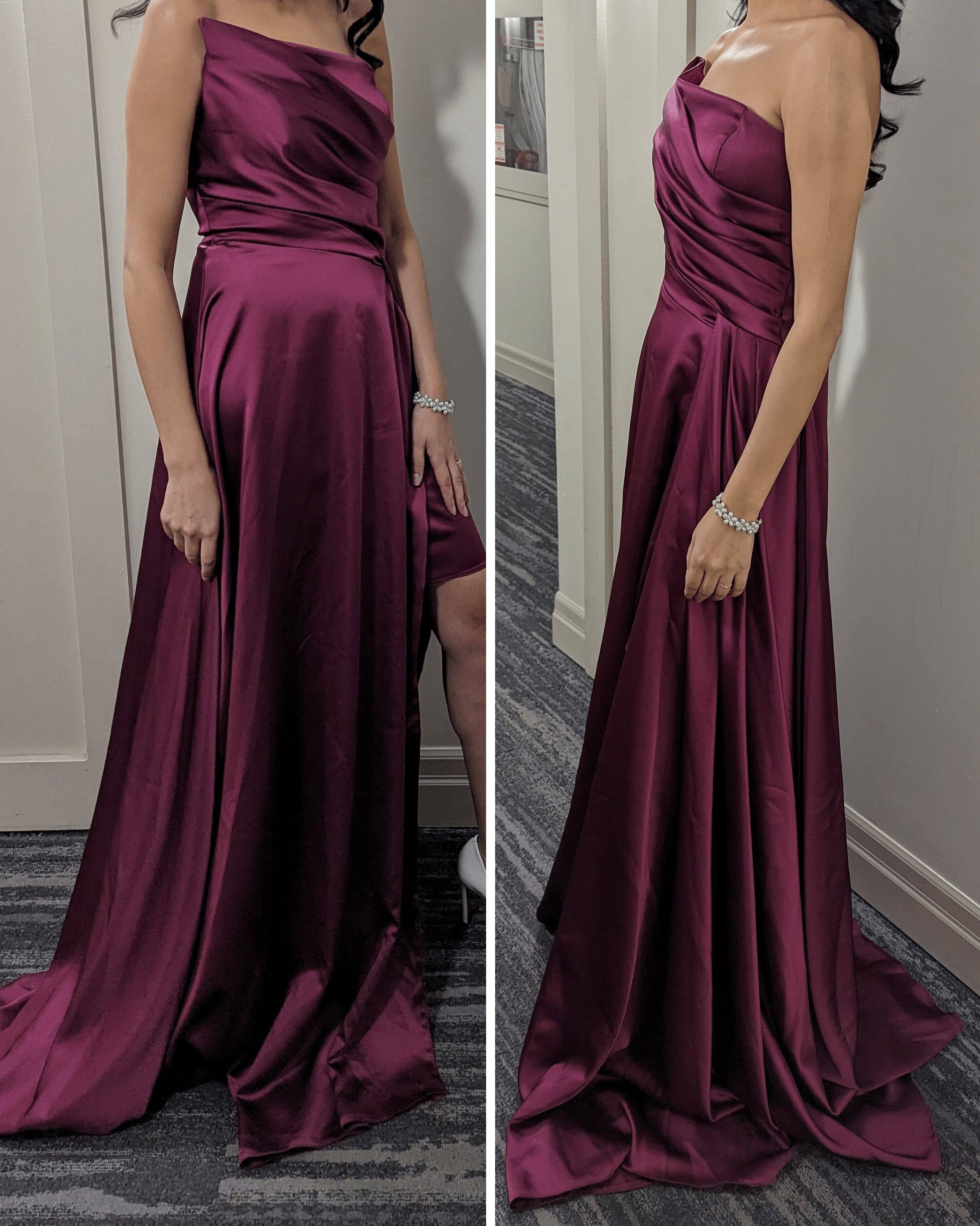 Size Small Magenta Asymmetrical Satin Maxi Dress - photo 2