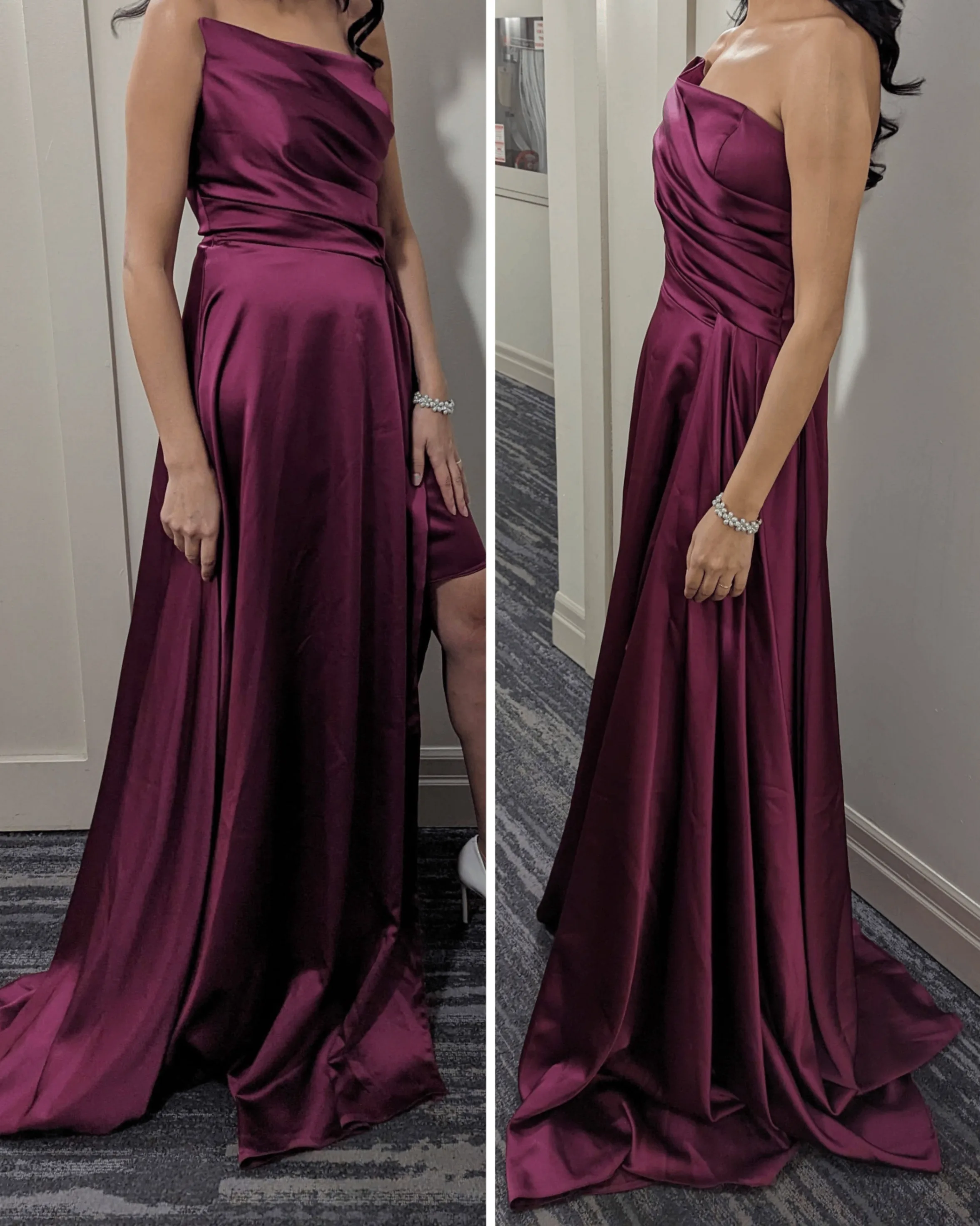 Size Small Magenta Asymmetrical Satin Maxi Dress