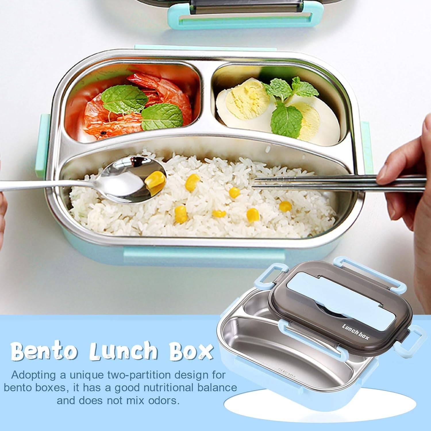 3 Compartment Stainless Bento Box with Utensils – New - photo 5