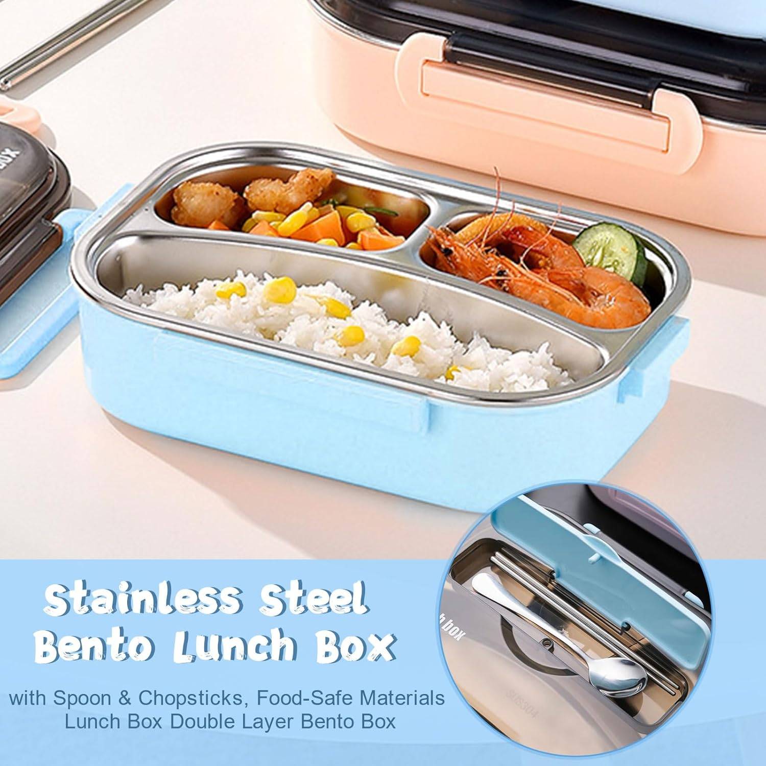 3 Compartment Stainless Bento Box with Utensils – New - photo 3