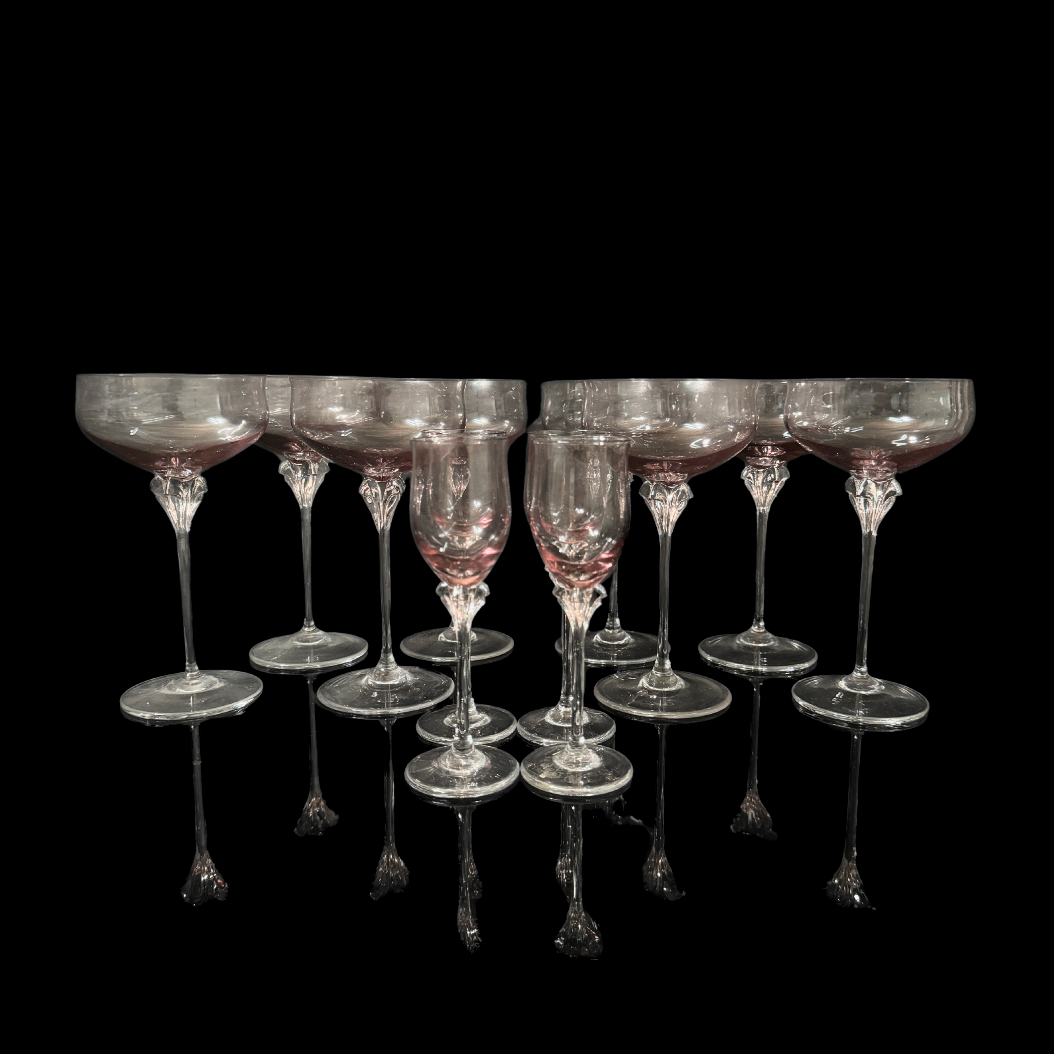 Vintage Pink Coupe & Cordial Glasses Set
