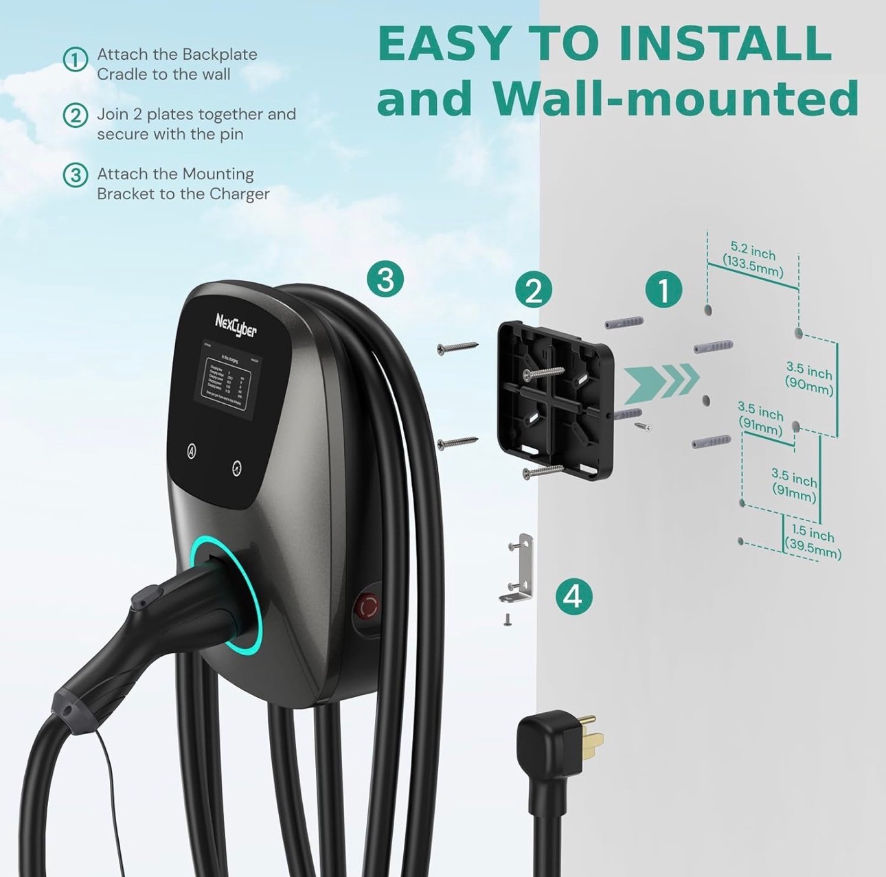 Electric Vehicle Level 2 EV Charger 48 amp 25ft Cable ETL Certif - photo 2