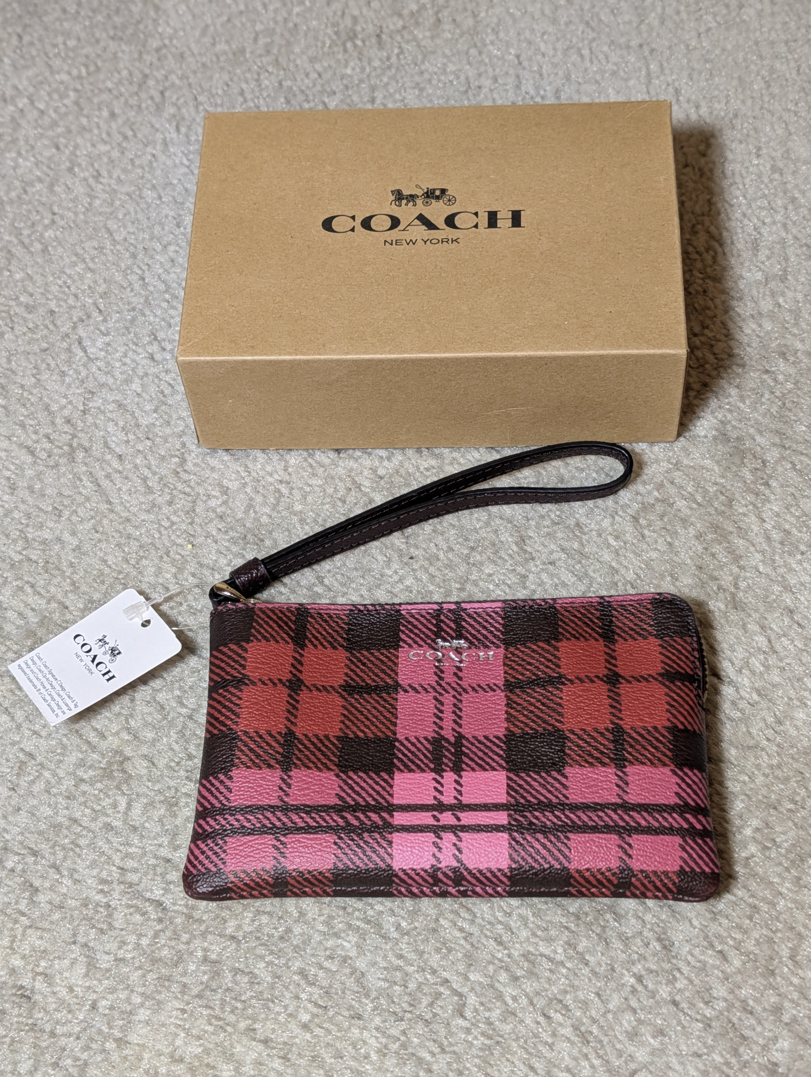 Coach Women's Plaid Full Zip Wallet with Wrist Strap - Unused