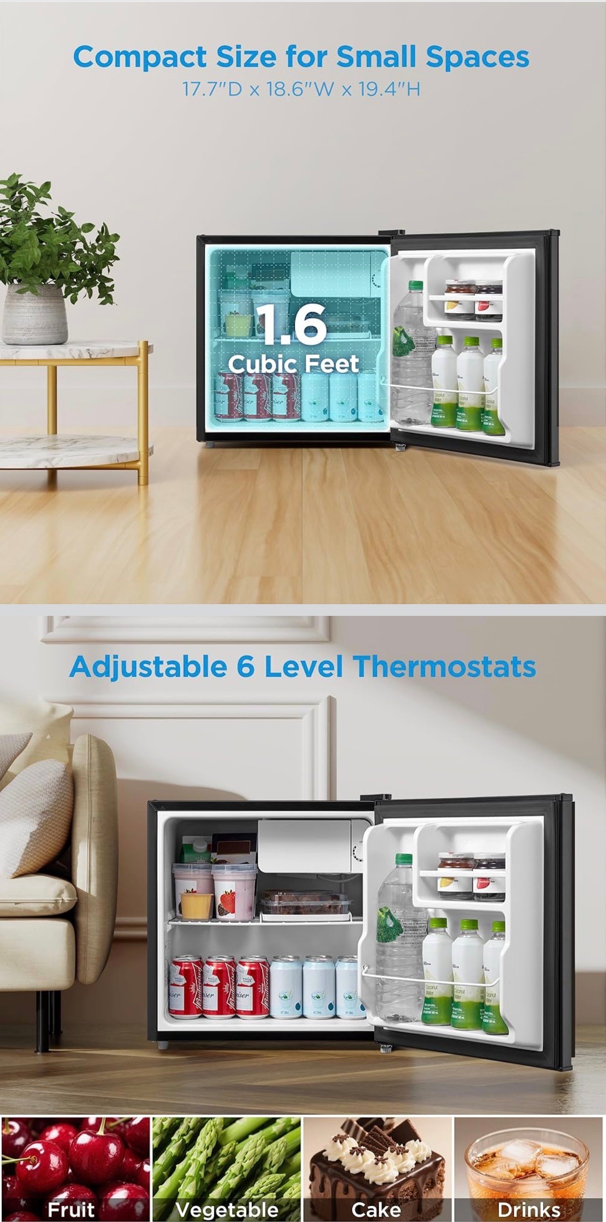 Refrigerator 1.6 Cu Ft Mini Fridge for Office/Bedroom/Dorm NEW