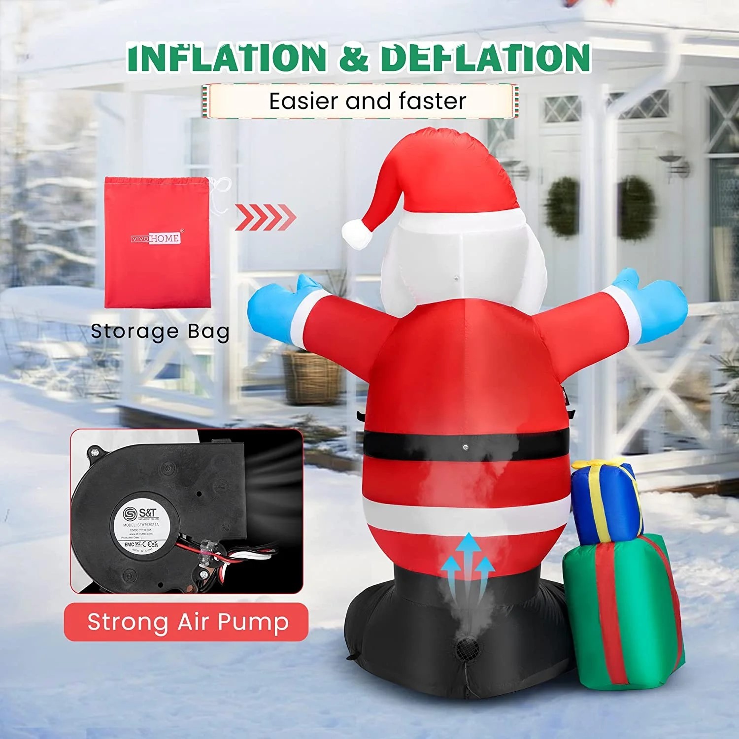 New Vivohome 5ft Christmas Inflatable Santa w/LED - photo 4