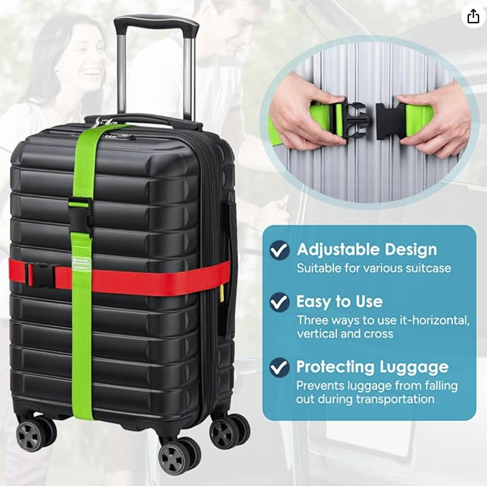2 Adjustable Luggage Straps – Black & red– New