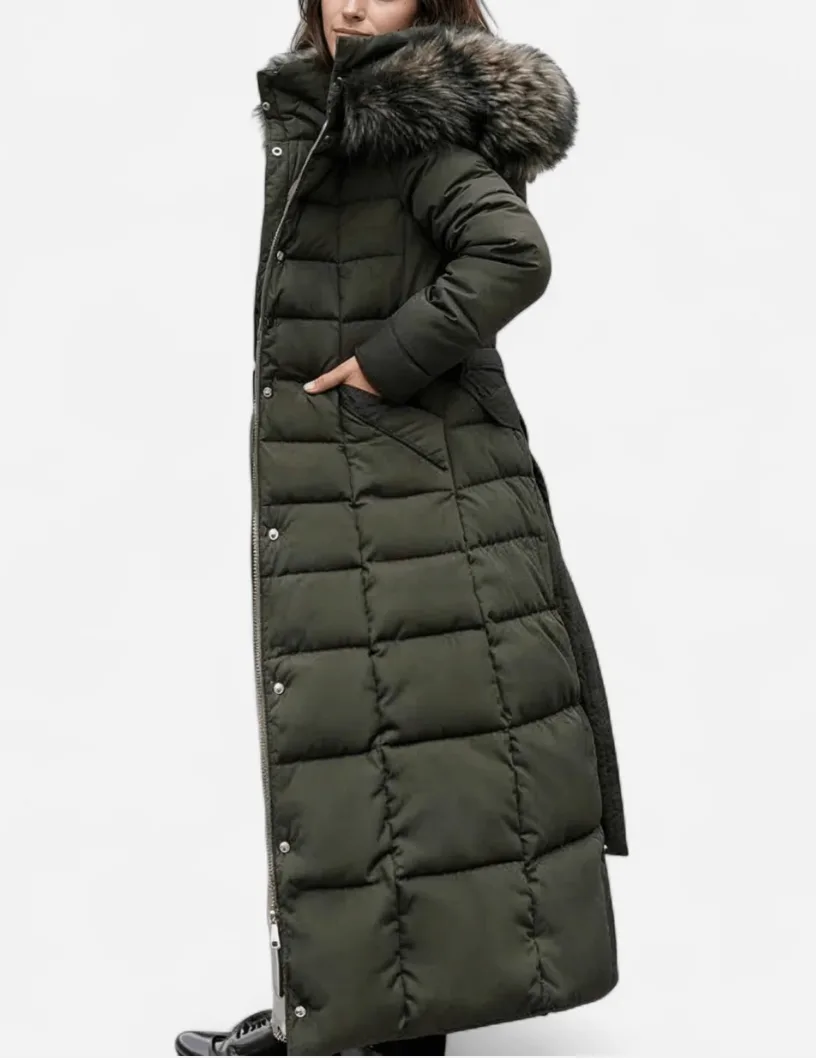 Size S Long Puffer Coat- Military Green