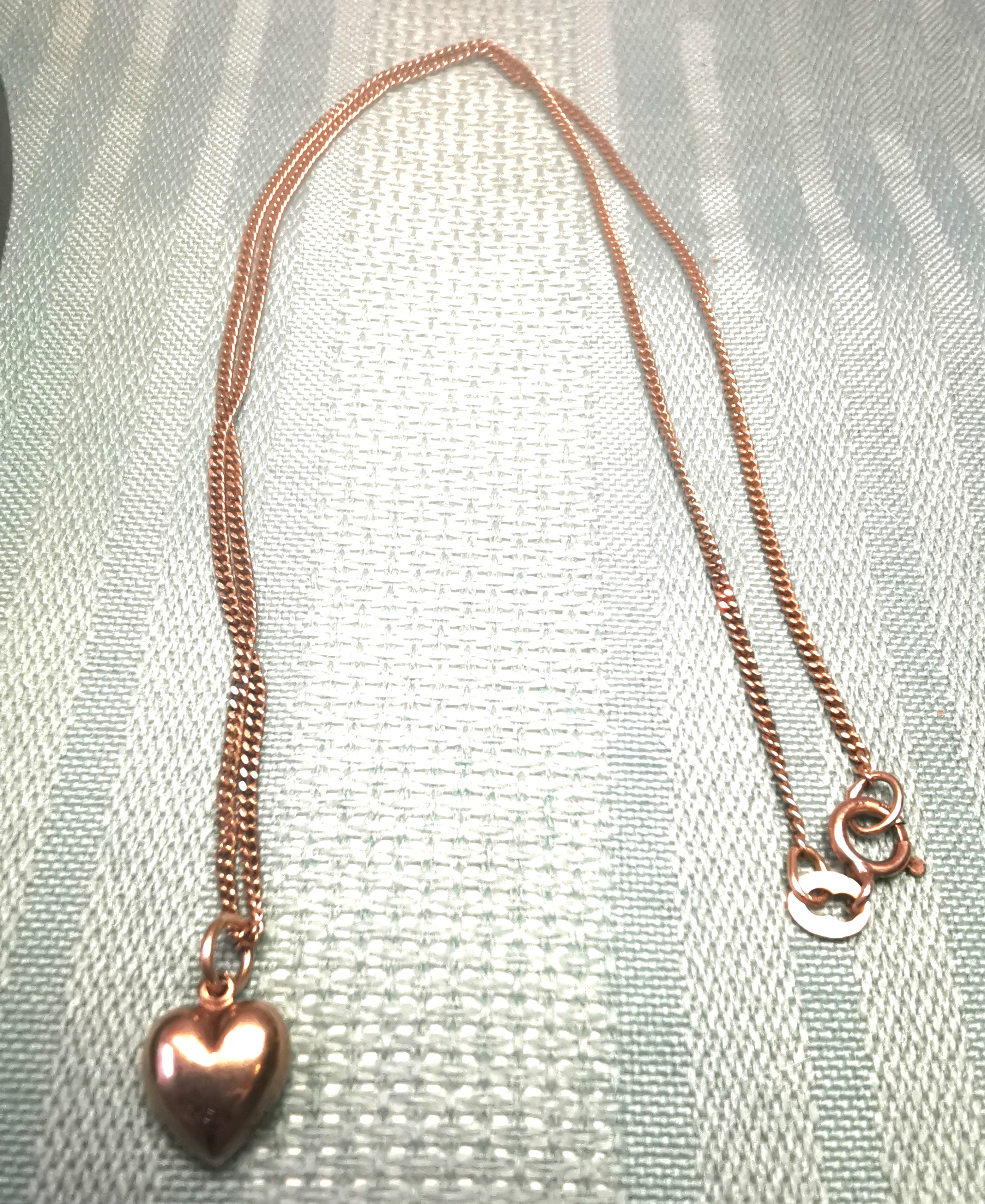 Vintage 10K Yellow Gold Puffed Heart Pendant Necklace, 16" Curb - photo 3