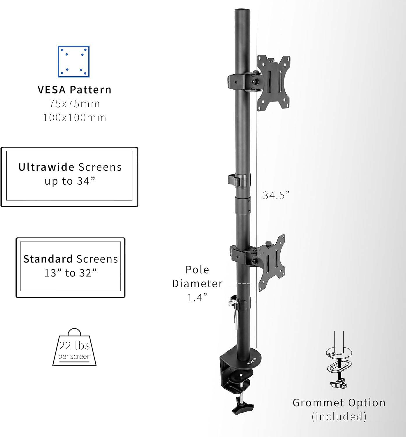 New  VIVO Dual Vertically Stacked Extra Tall  Monitor Desk Mount - photo 4