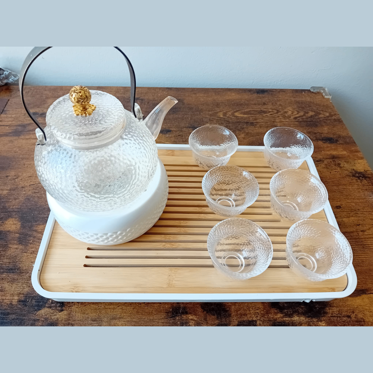 RETAIL PRICE $135-FULL Gongfu tea set with warmer,bamboo tray