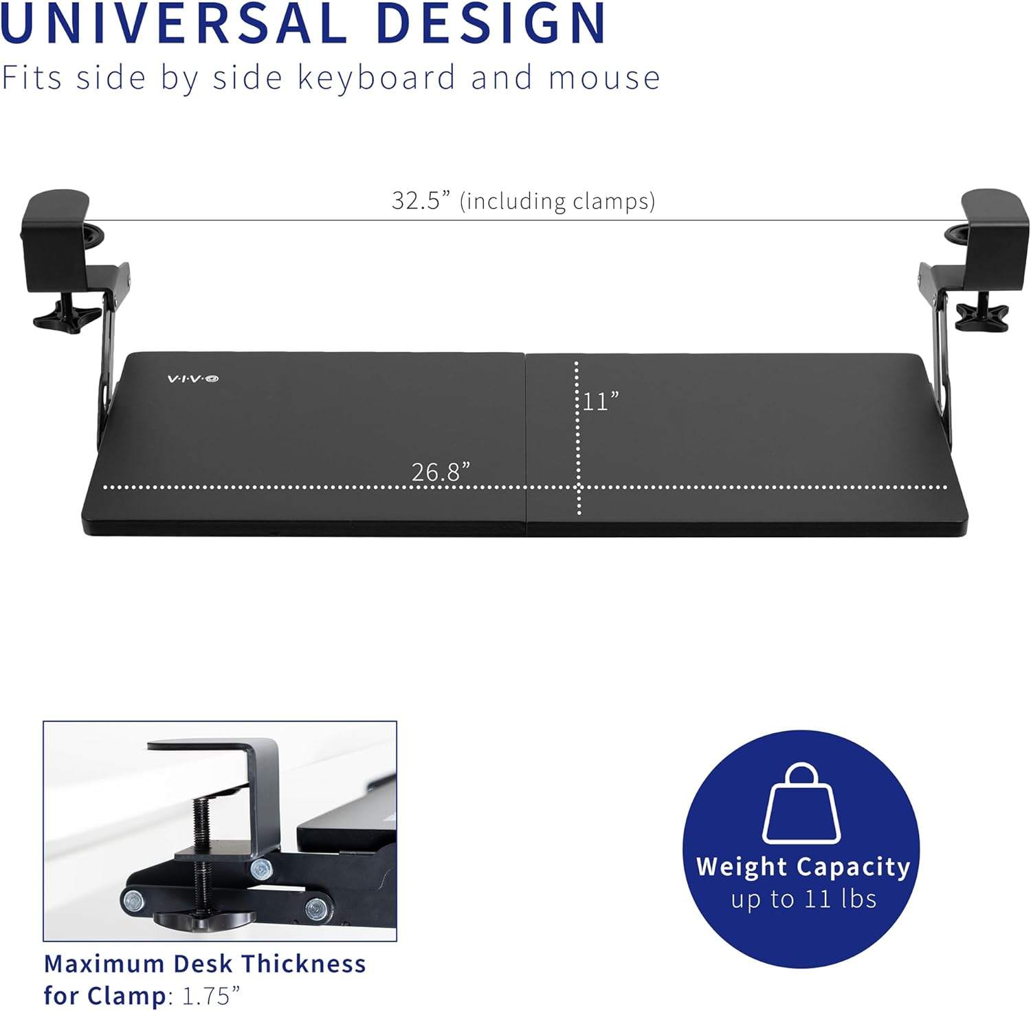New VIVO Large Clamp-On Keyboard Tray - Black - photo 5