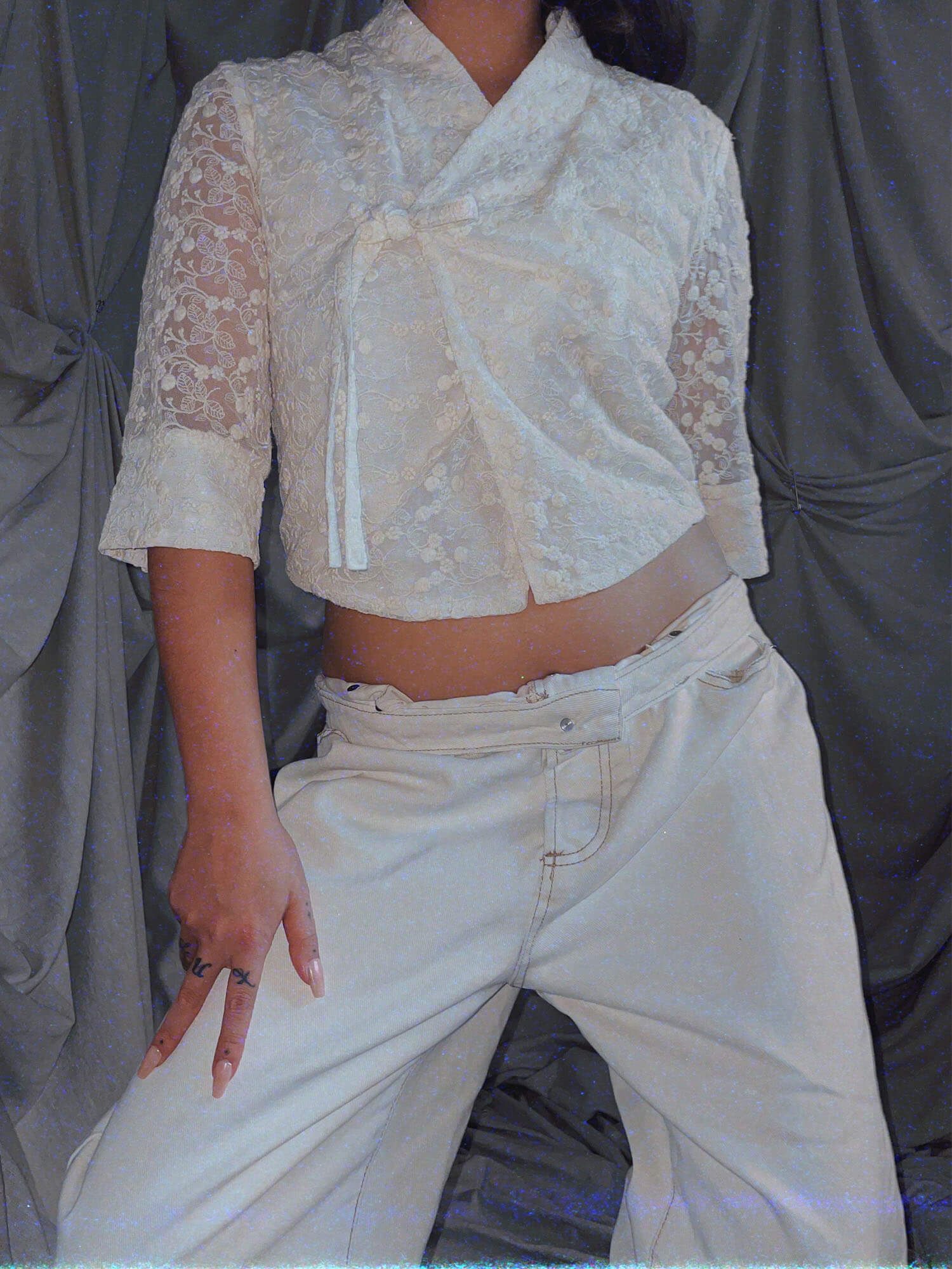 Contemporary 한복 (hanbok) Top ★ white 3/4 sleeve asian shirt - photo 5