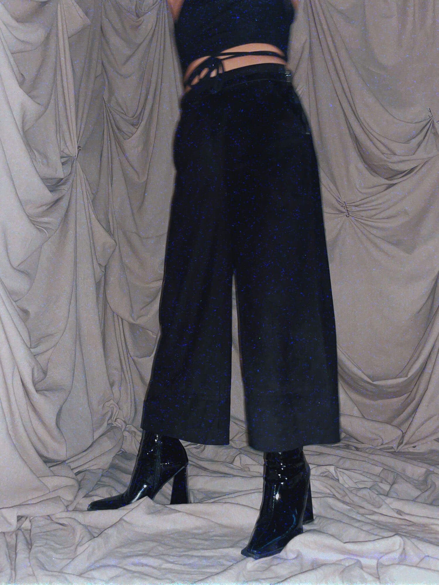 Suede Culottes * Black boxy wide leg capri pants - photo 2