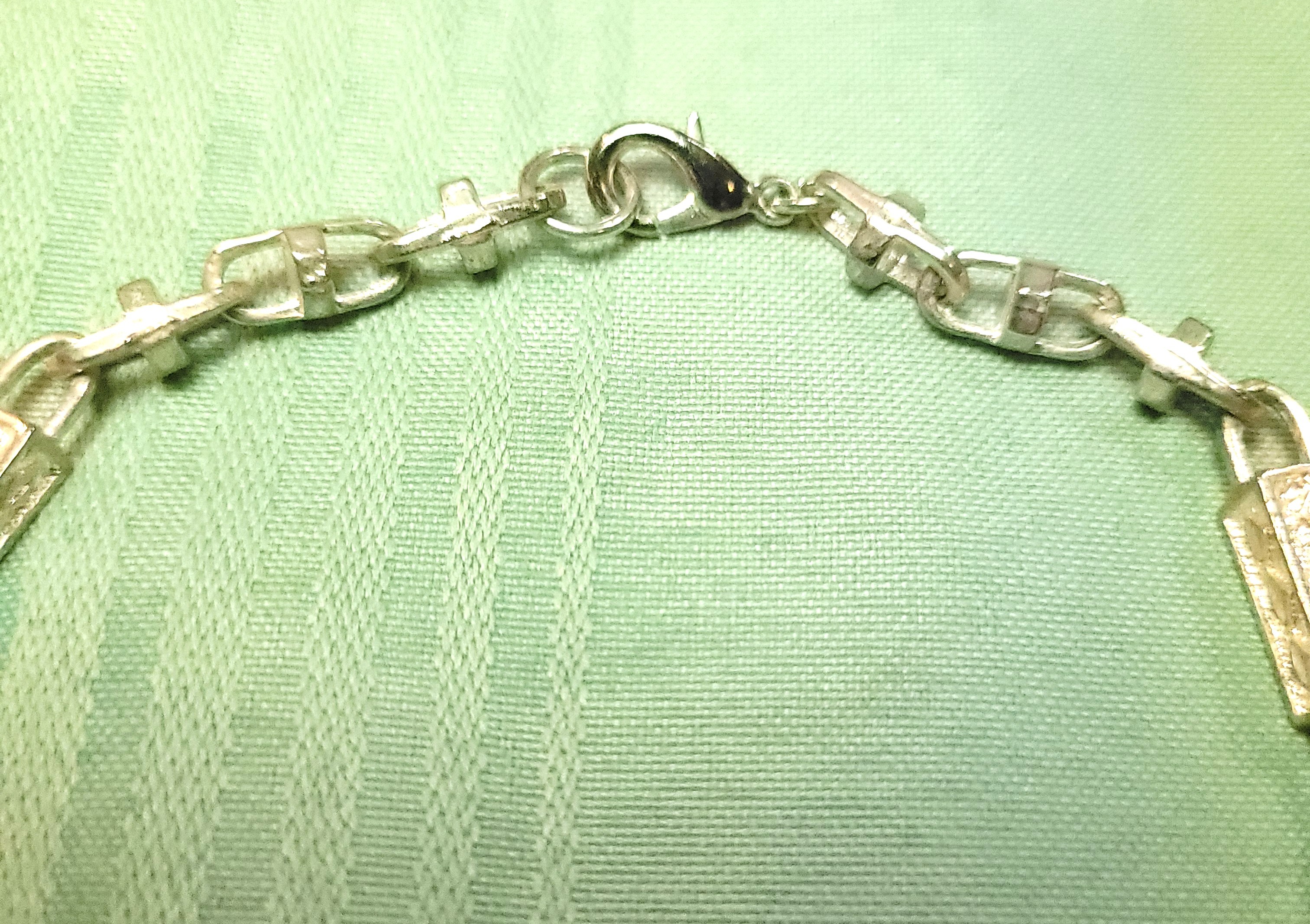 1970s Etched Bar Link Choker Necklace Silver Tone Modernist 15" - photo 4