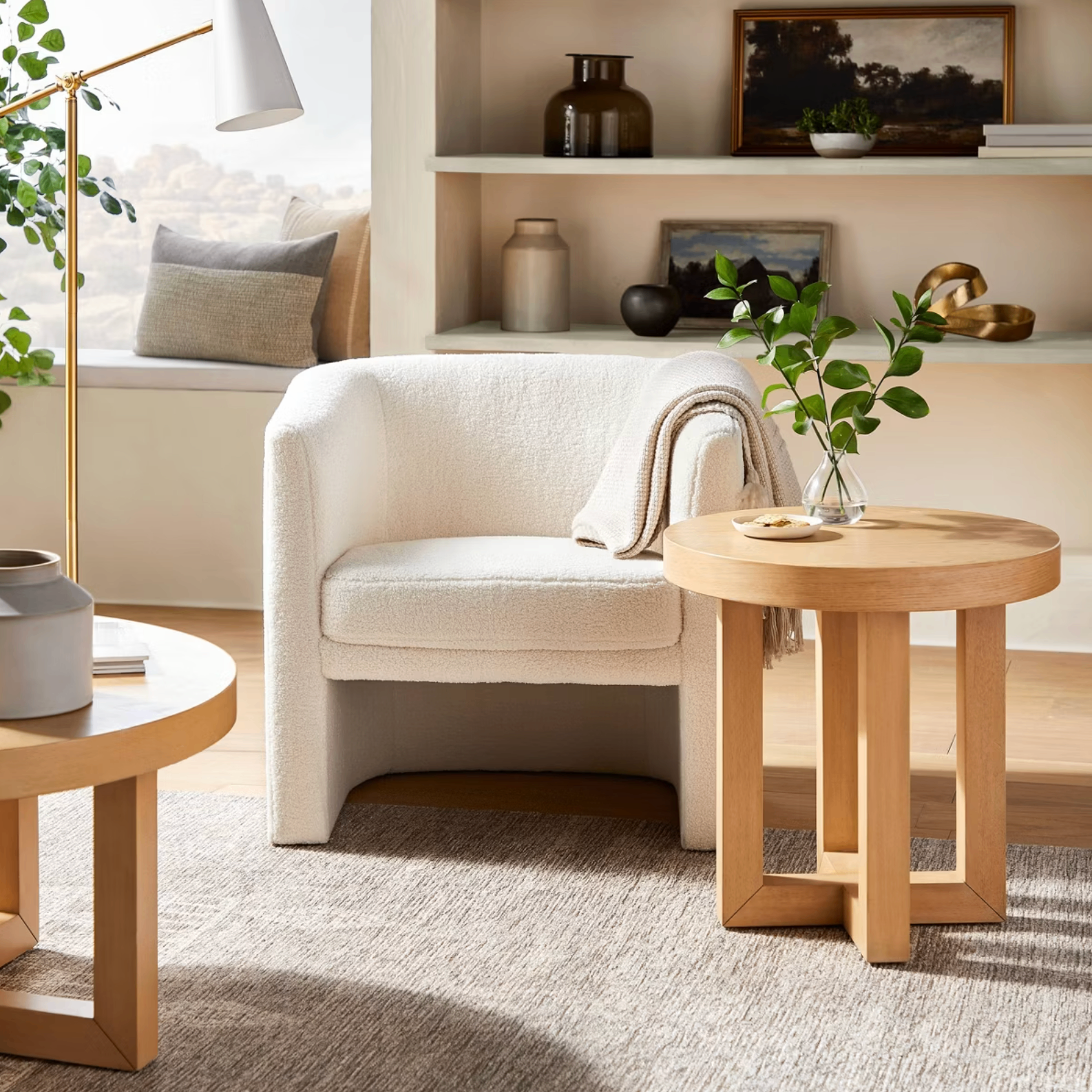 2 Faux Shearling Cream Barrel Chairs: Threshold x Studio McGee