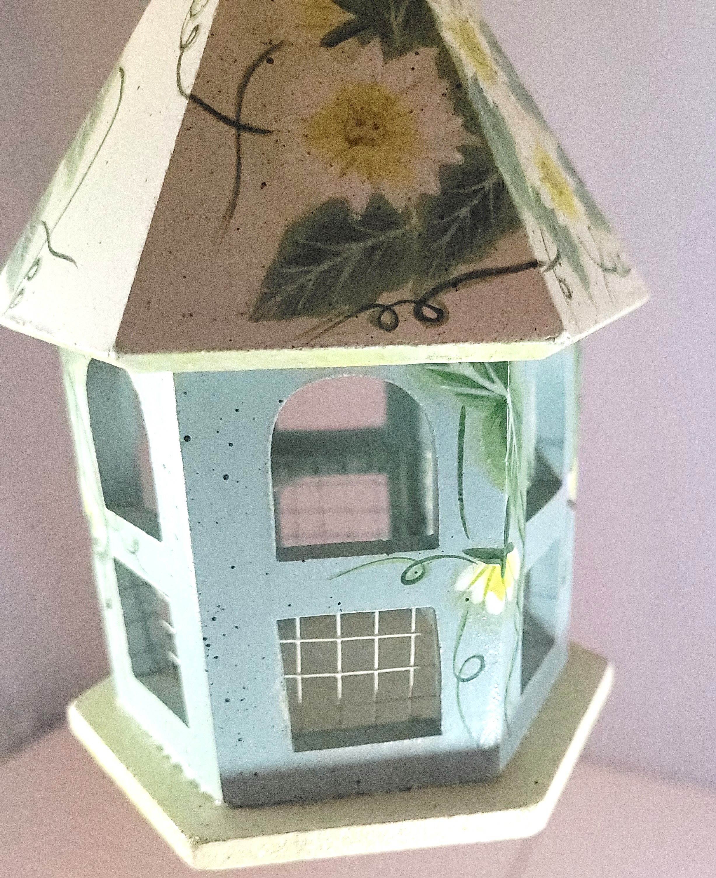90s Hand Painted Wooden Birdhouse  Hexagon Gazebo Garden 7.25" - photo 3