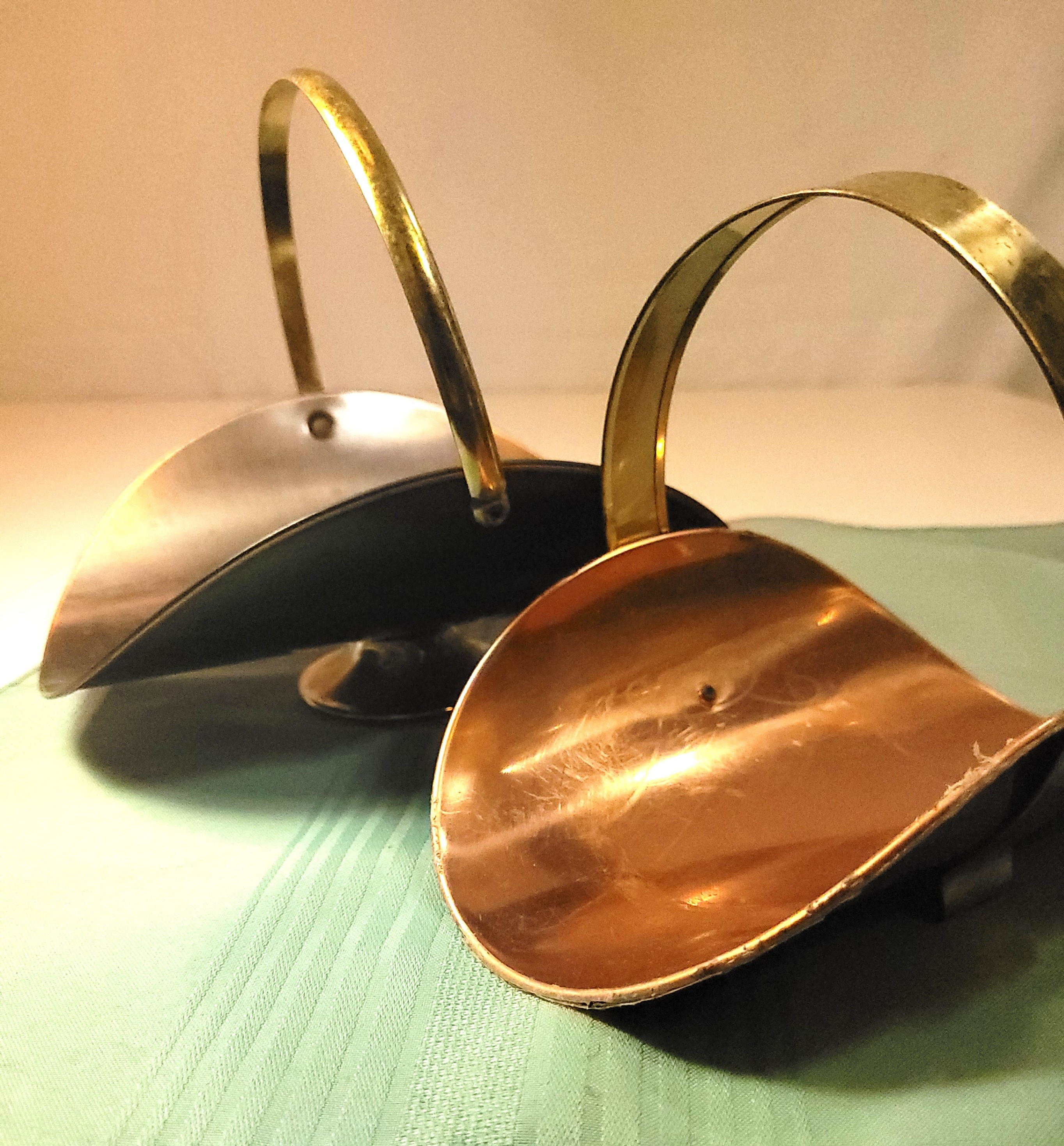1960s Pair Dutch Copper Brass Coal Scuttle Buckets Vintage