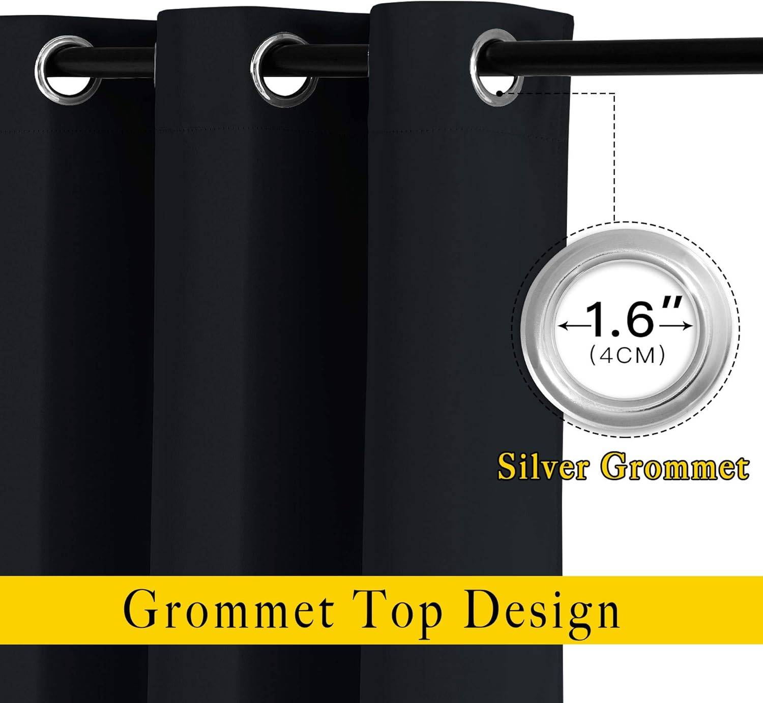 Blackout Curtains - Black, Grommet Top - photo 3