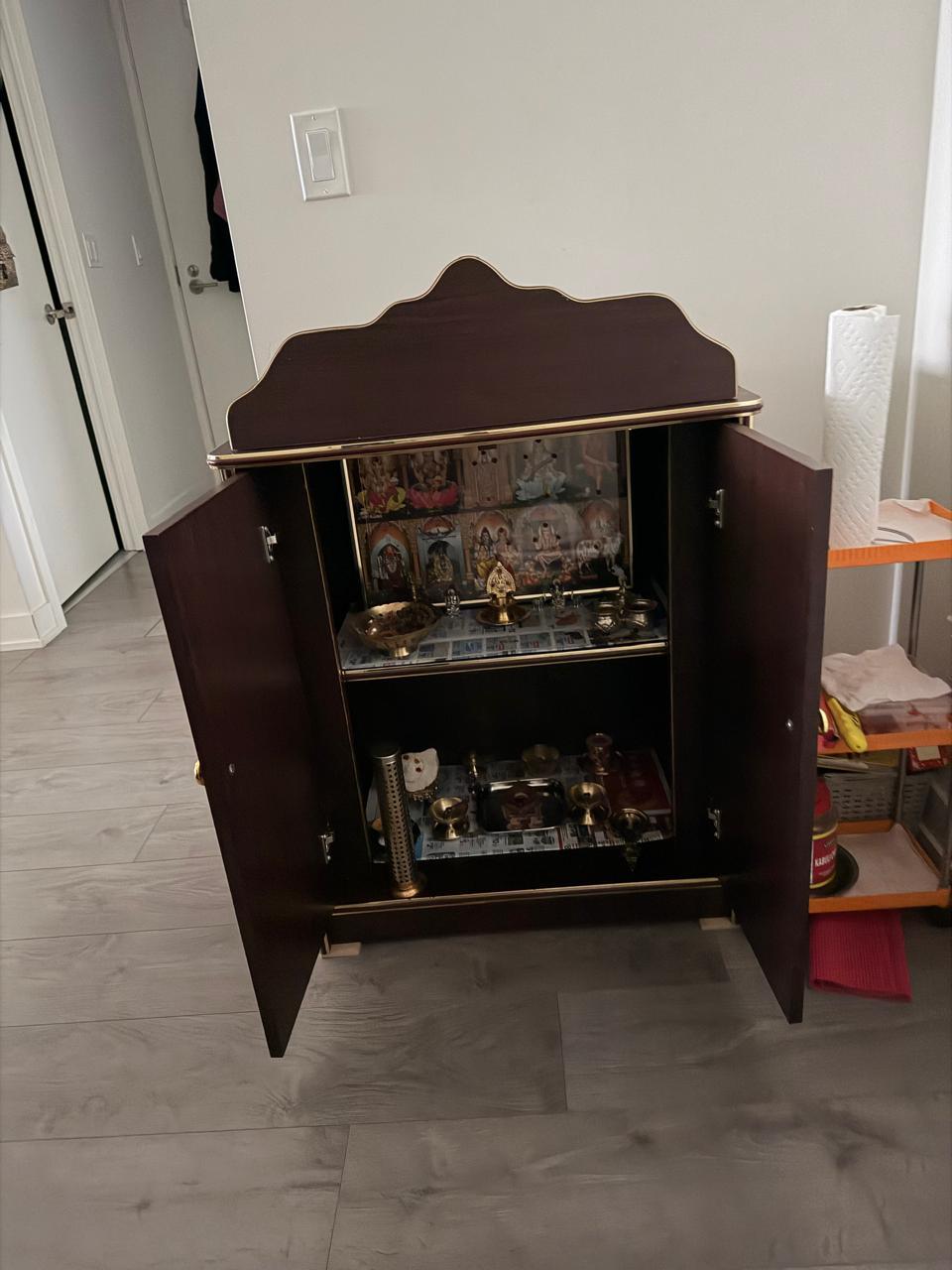 Pooja Mandir with Doors, Color: Dark oak with Gold Molding - photo 2