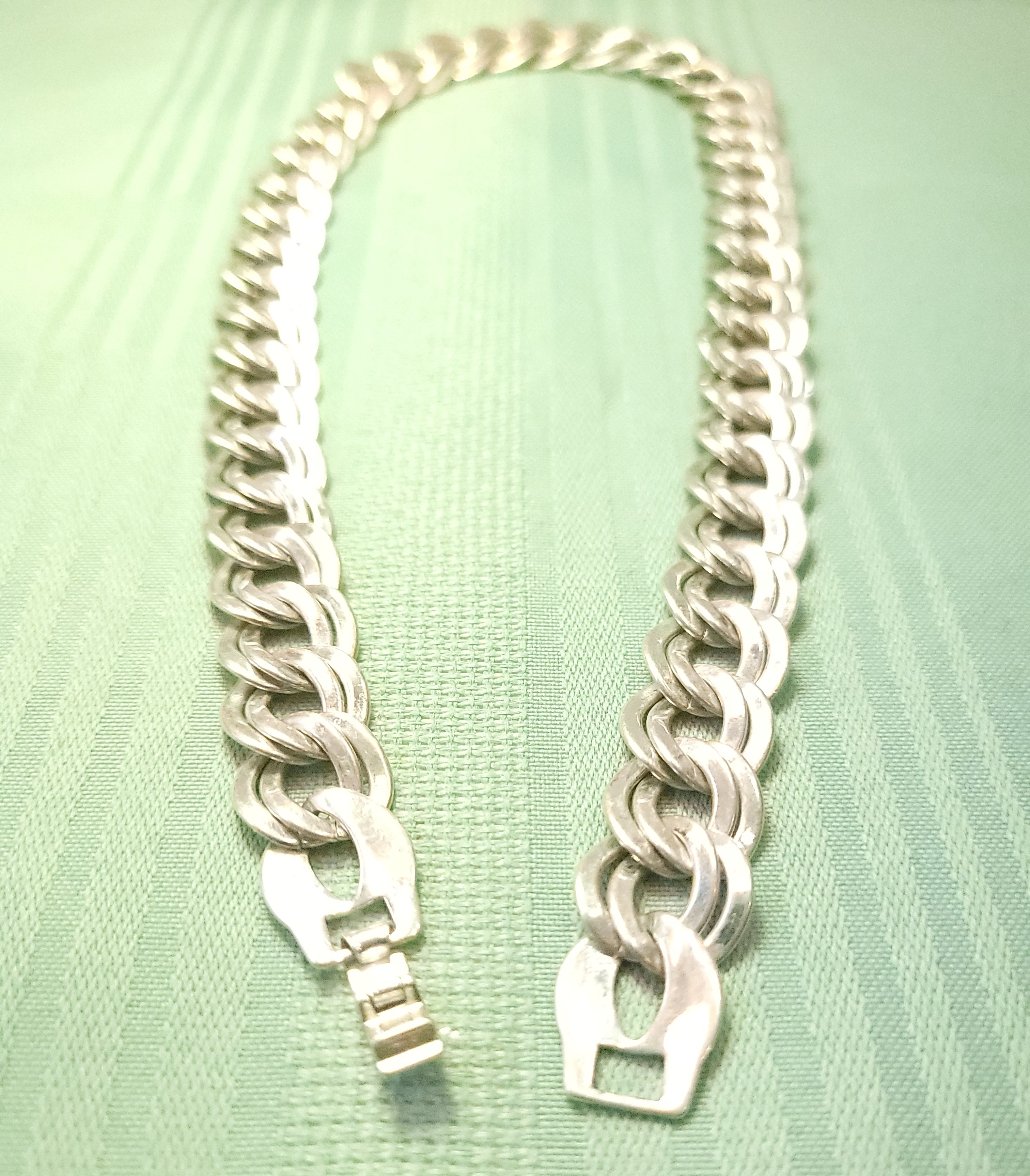 1970s Silver Tone Chunky Double Link Chain Necklace 18" Heavy