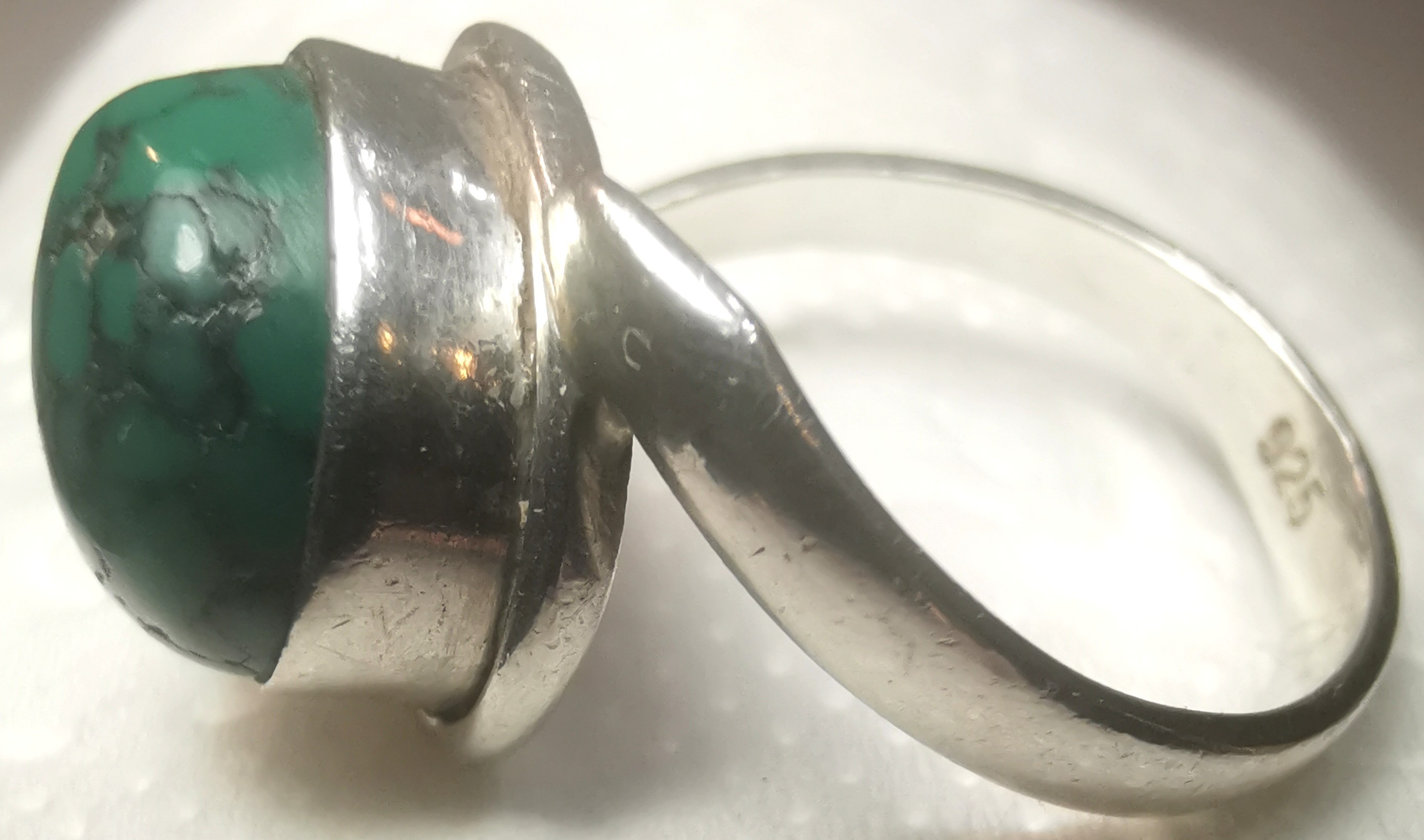 1980s Sterling Silver Bypass Ring Green Royston Turquoise 6.5 - photo 5
