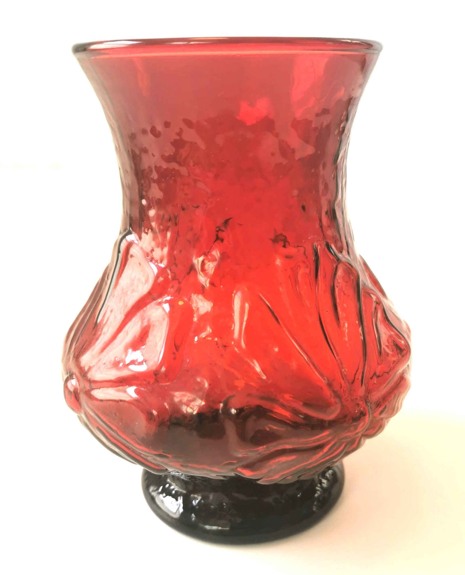 1950s Anchor Hocking Ruby Red Art Glass Vase Black Base 5.5" - photo 4