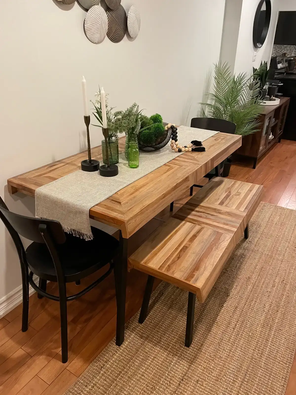 Wooden table and bench