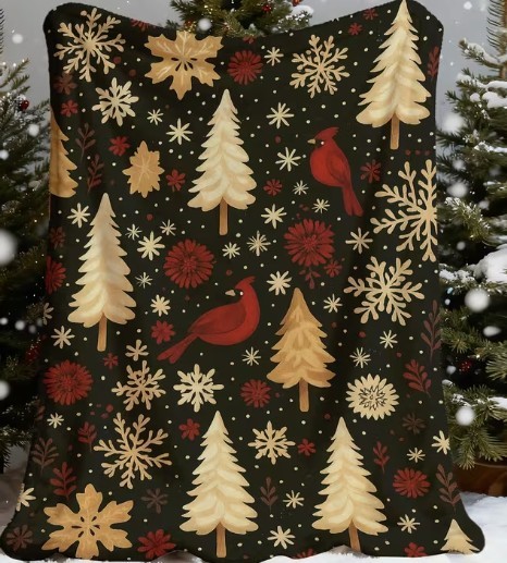 Christmas Tree & Cardinal Fleece Blanket