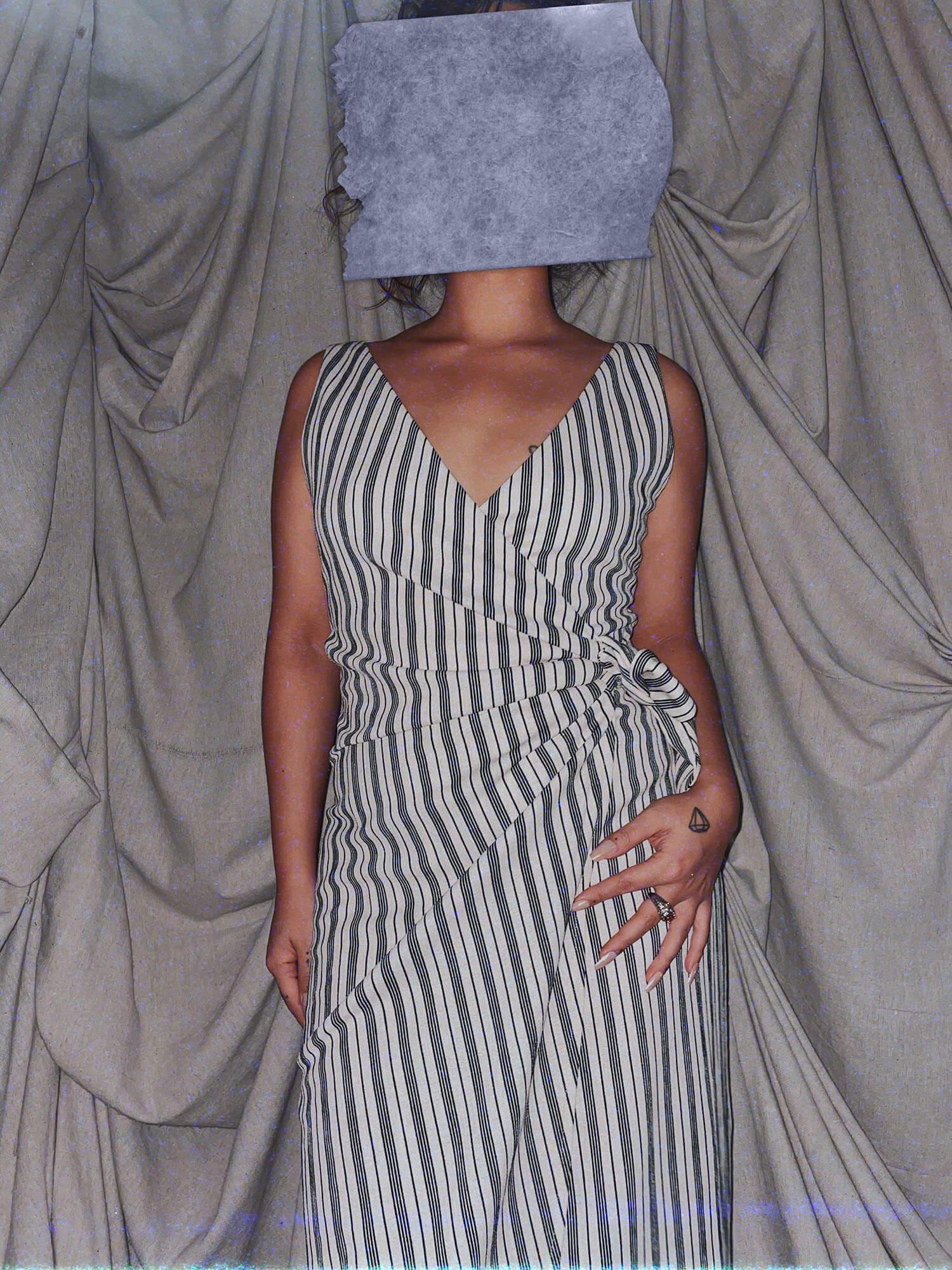 white black stripe wrap midi dress - photo 4