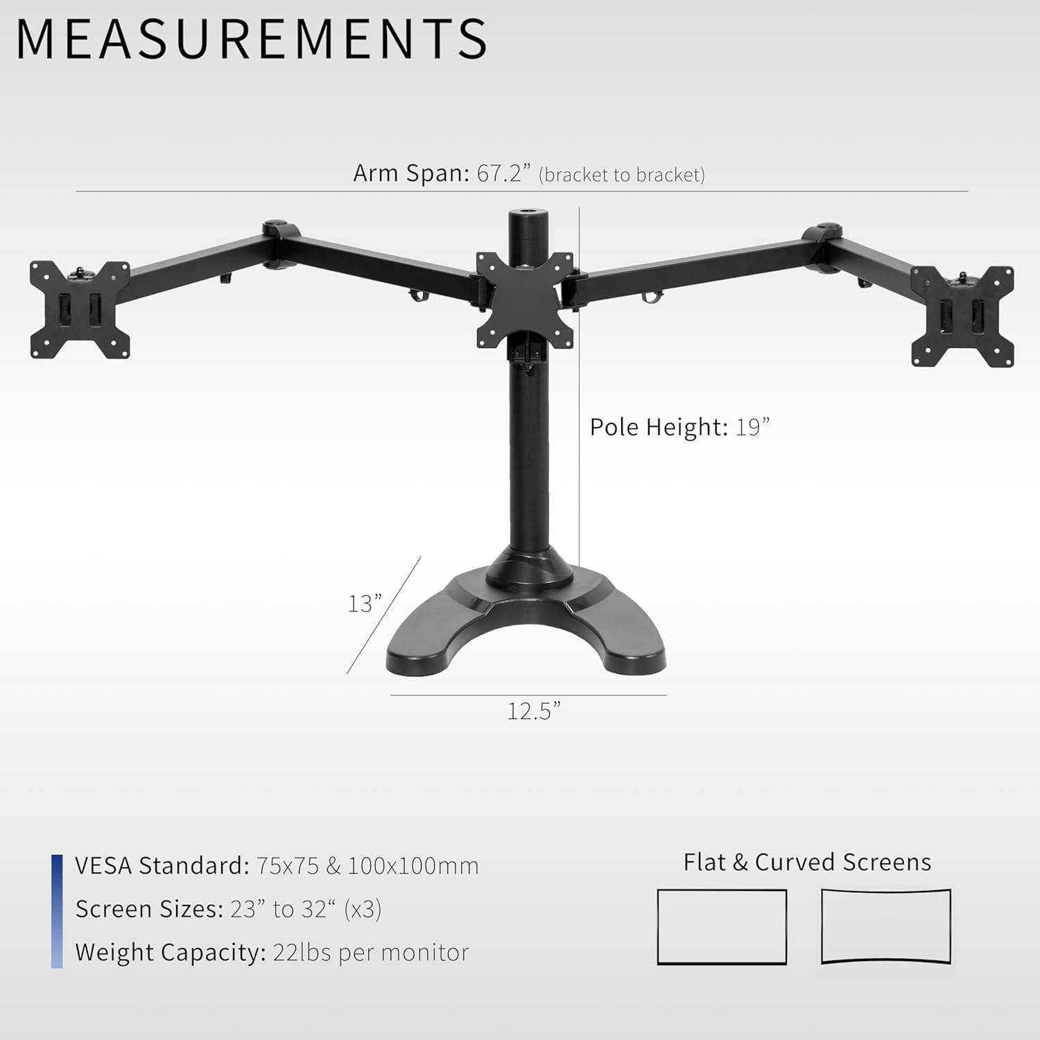 New VIVO Triple Computer Monitor Free Standing Desk Mount - photo 3