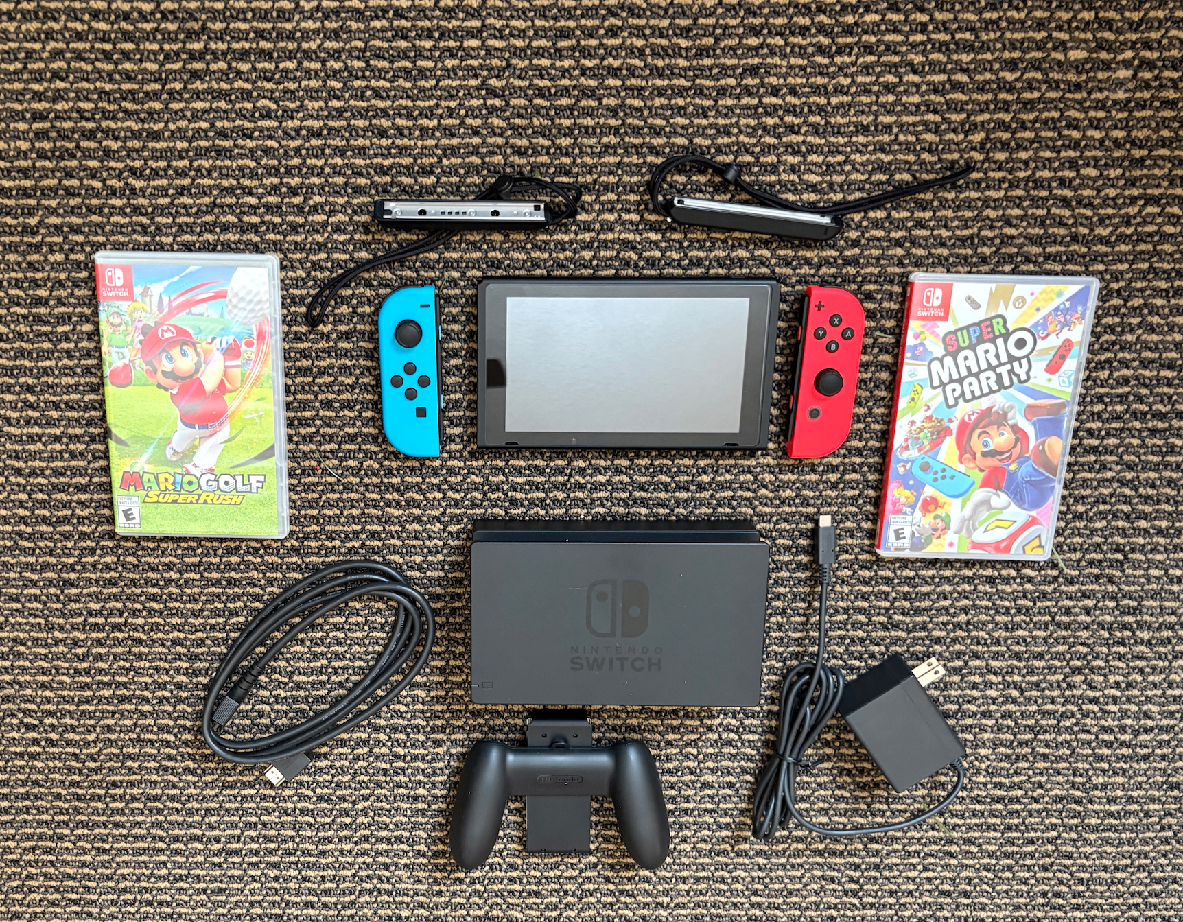 Nintendo Switch (v2) Neon + Case + 2 Games — Great Bundle!
