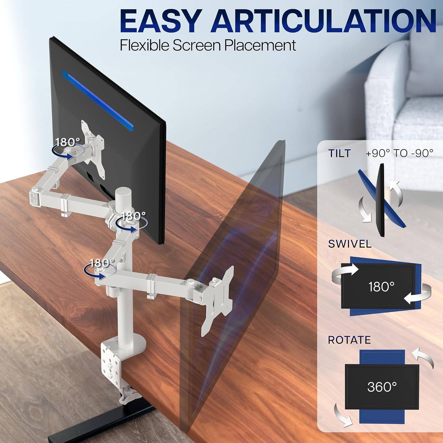 New VIVO Heavy Duty Dual White Dual Monitor Desk Mount - photo 3