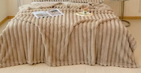 Beige Textured  Fur Faux blanket