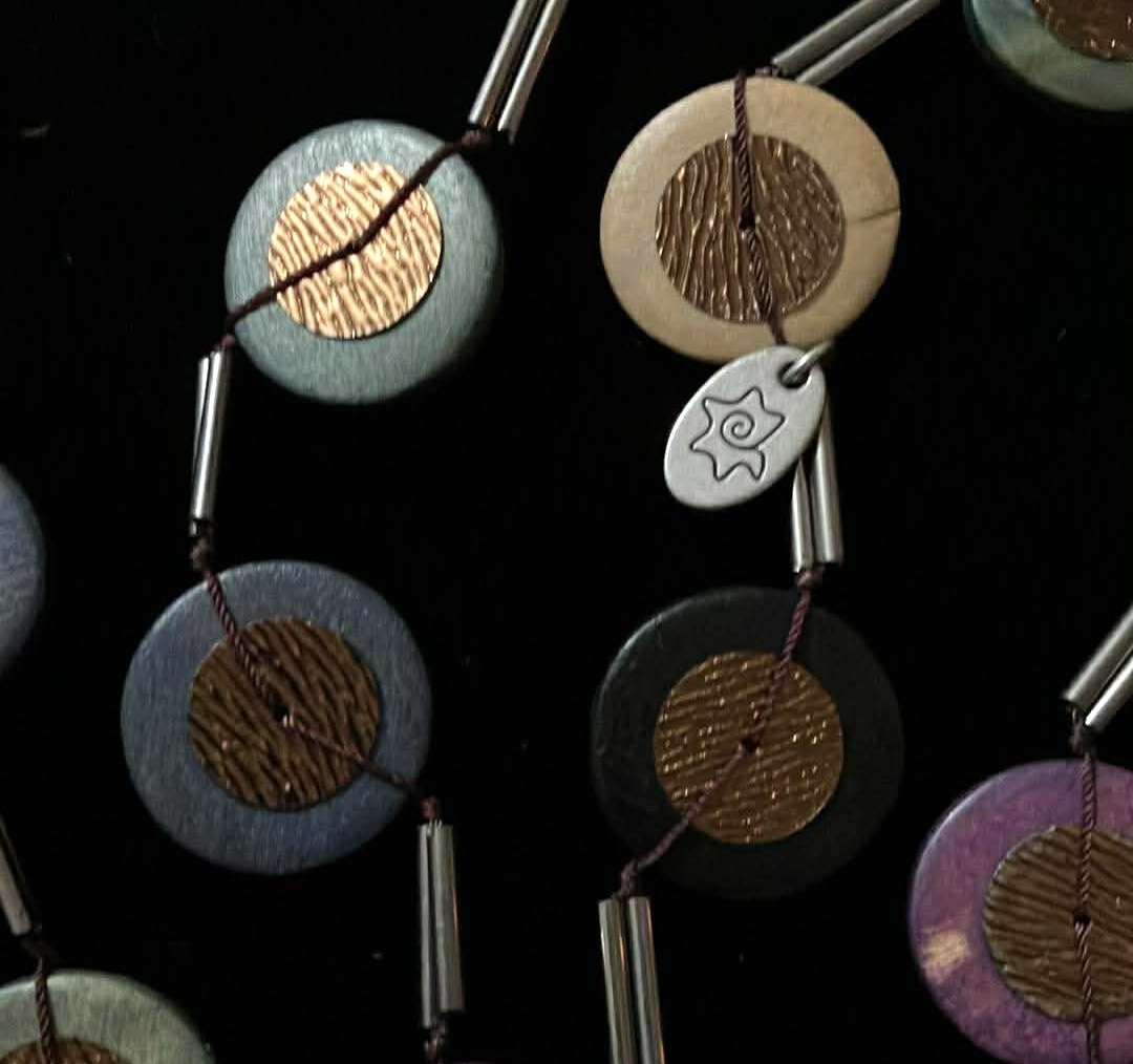Caracol Necklace Mutli Flat Wood Discs and Sequins - 70 Inches - photo 2