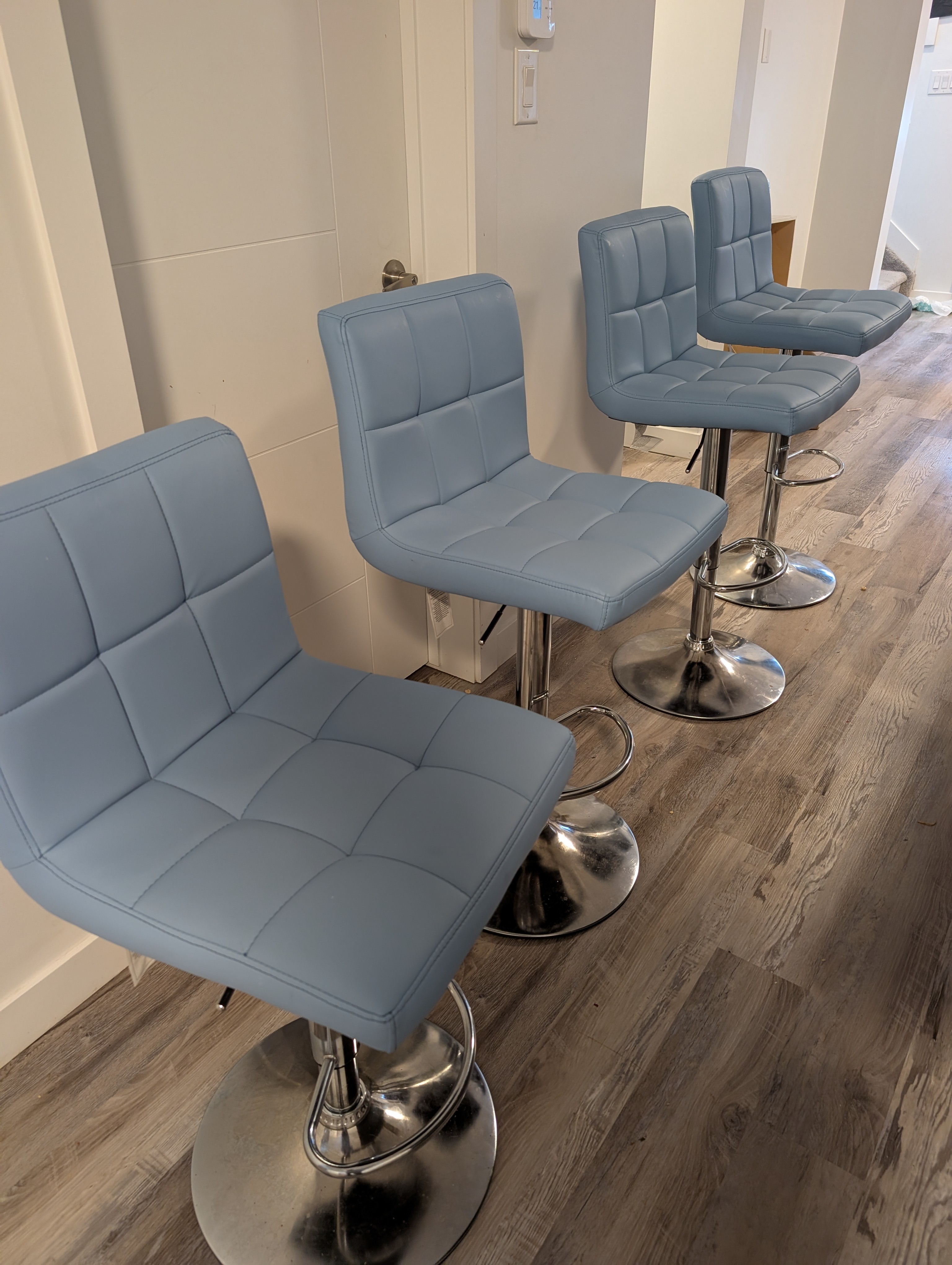 Set of 4 Adjustable Blue Bar Stools