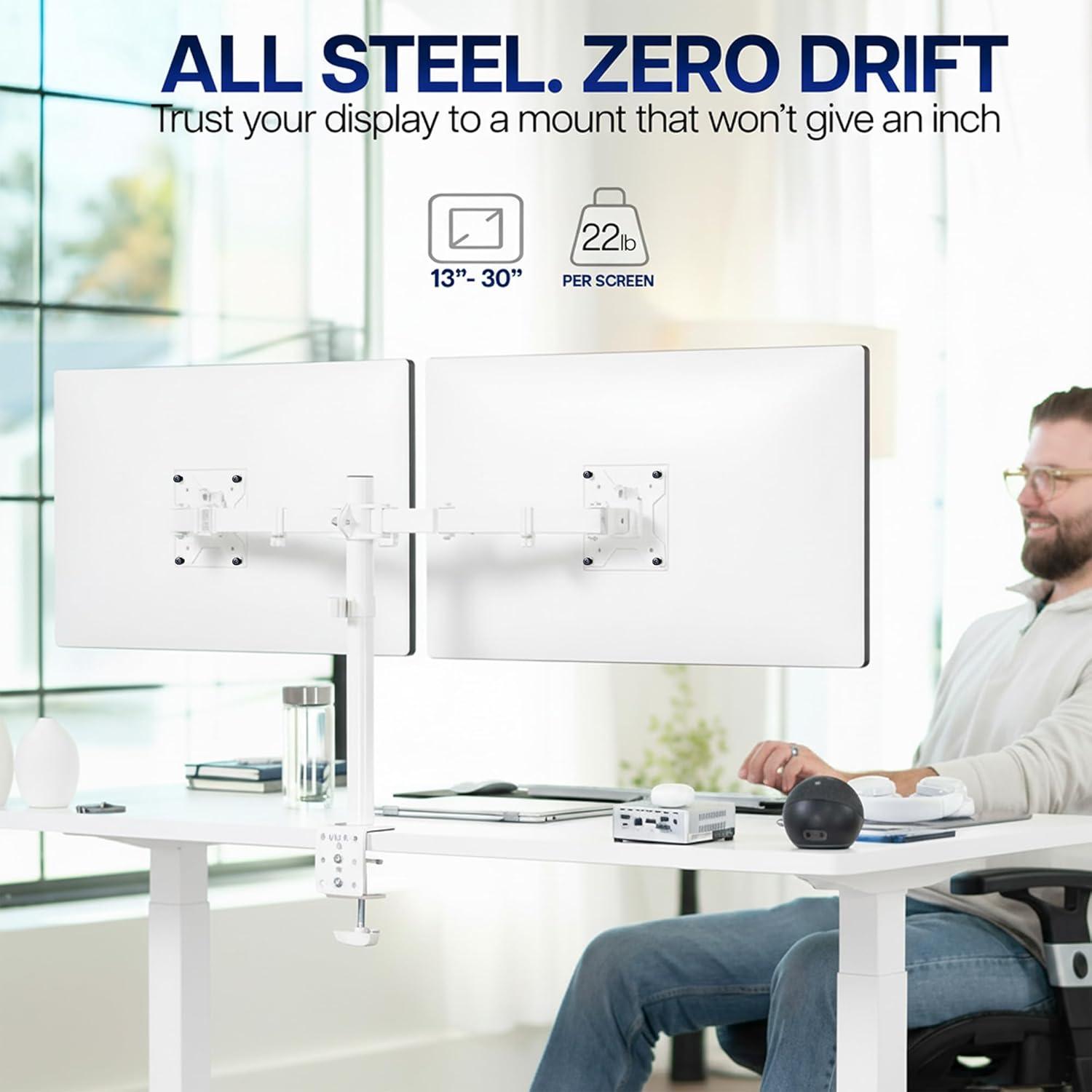New VIVO Heavy Duty Dual White Dual Monitor Desk Mount