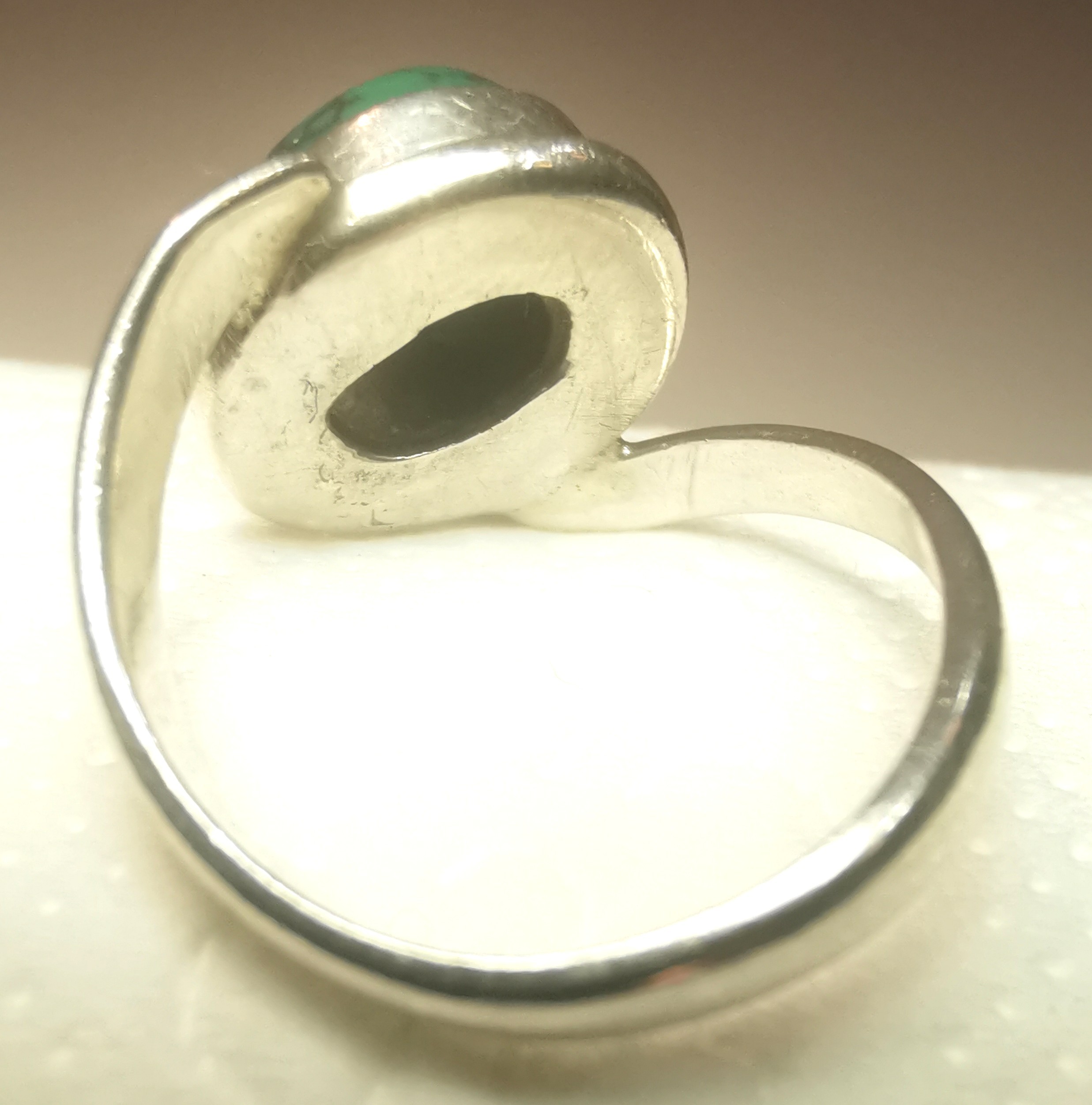 1980s Sterling Silver Bypass Ring Green Royston Turquoise 6.5 - photo 3