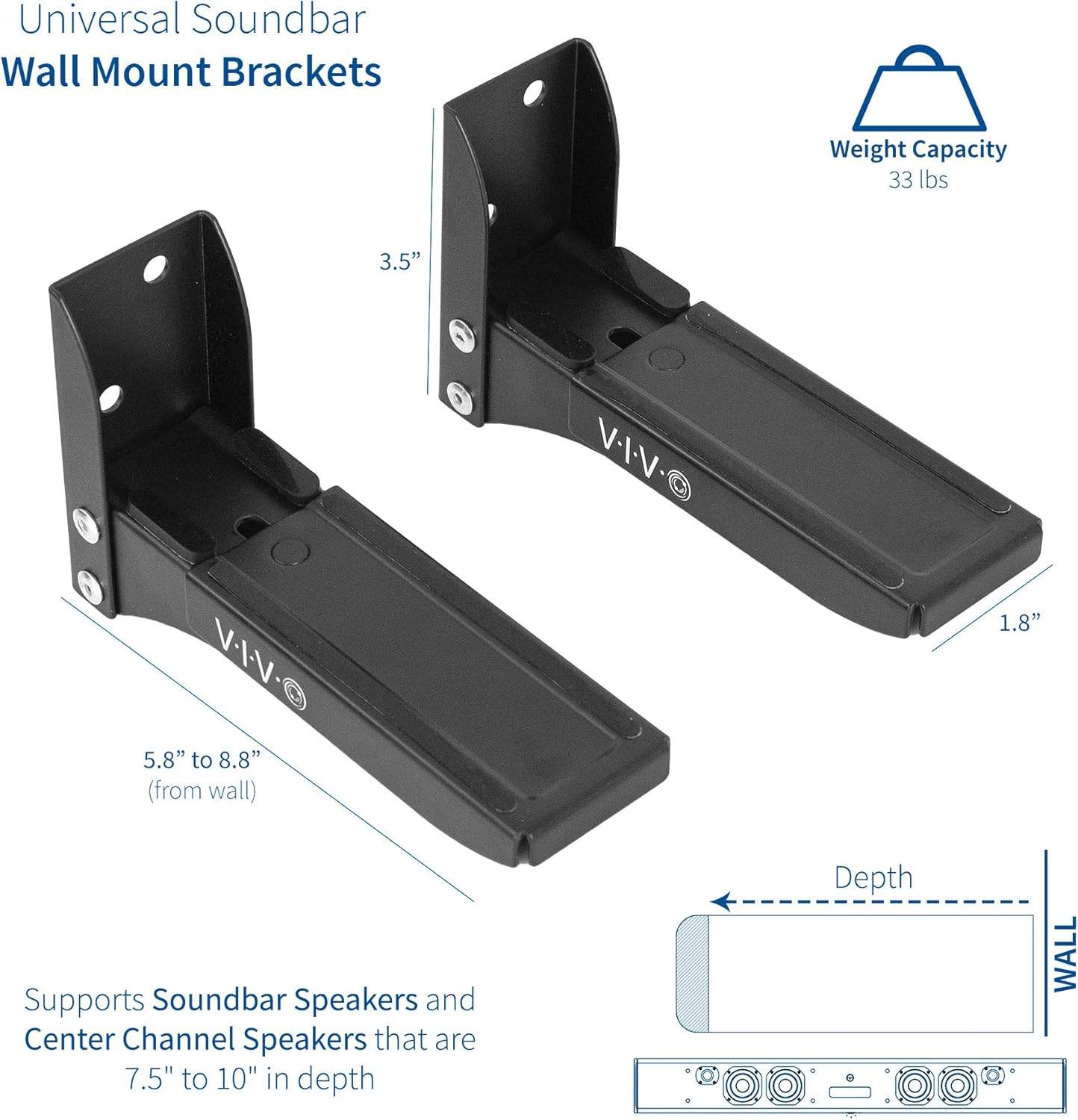 New  VIVO Steel Dual Soundbar Speaker Wall Mount Brackets - photo 2