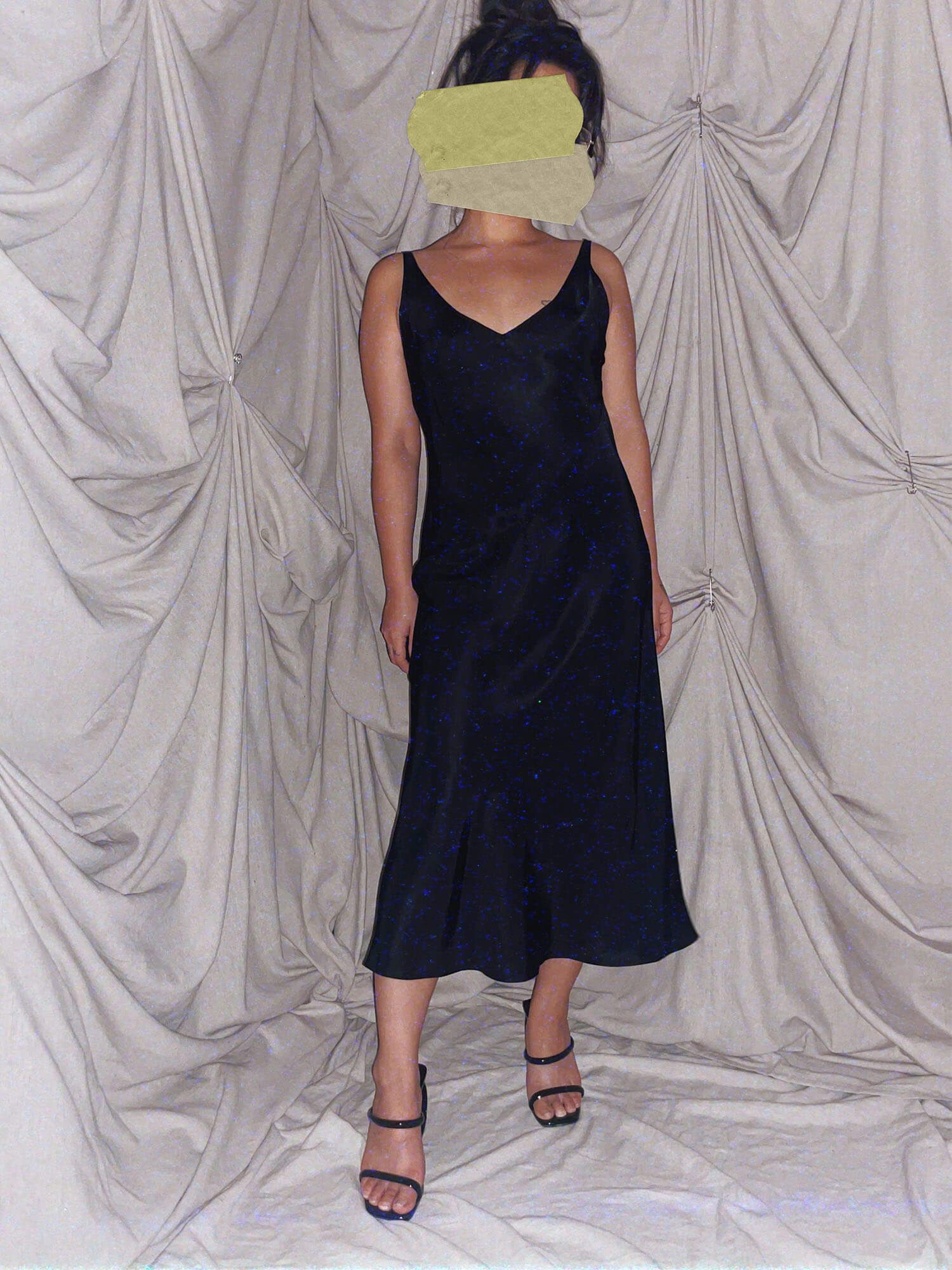 Petite Slip Dress black vneck silk maxi midi - photo 2