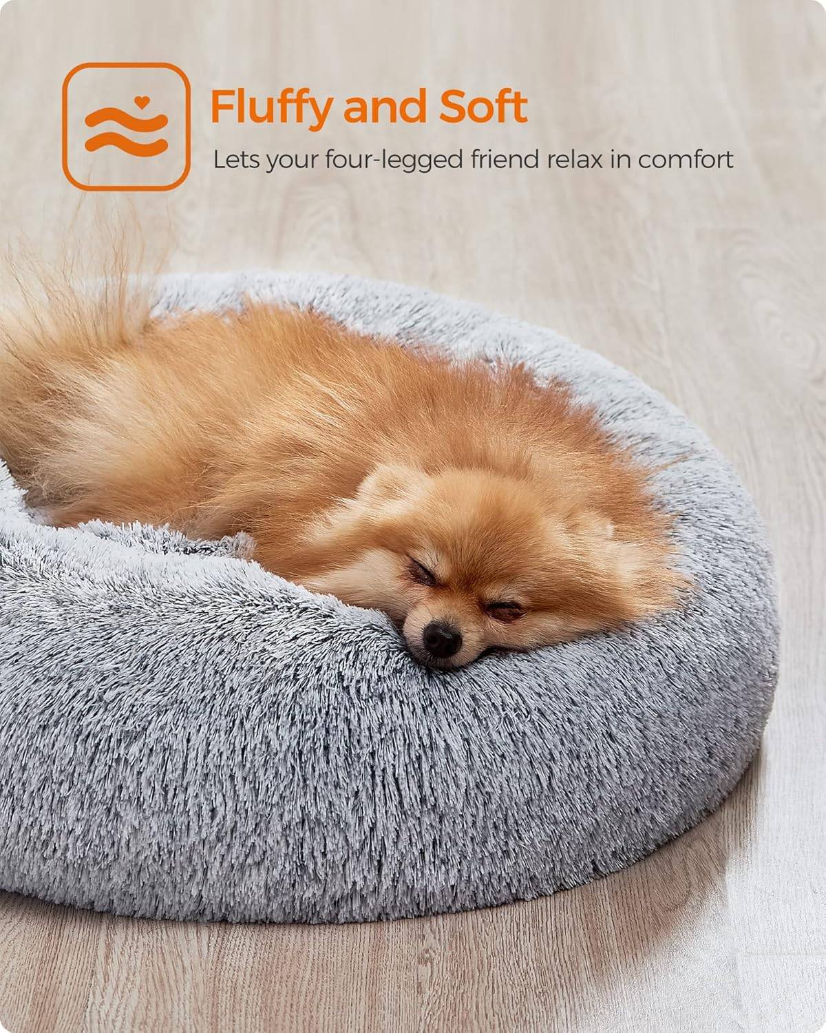 Feandrea FluffyHug Pet Bed, Calming Donut, Soft Fluffy Plush - photo 3