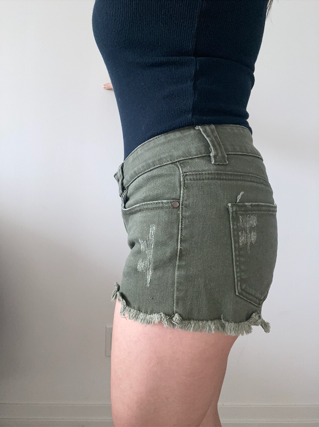 Women's Distressed Green Denim Shorts - photo 2